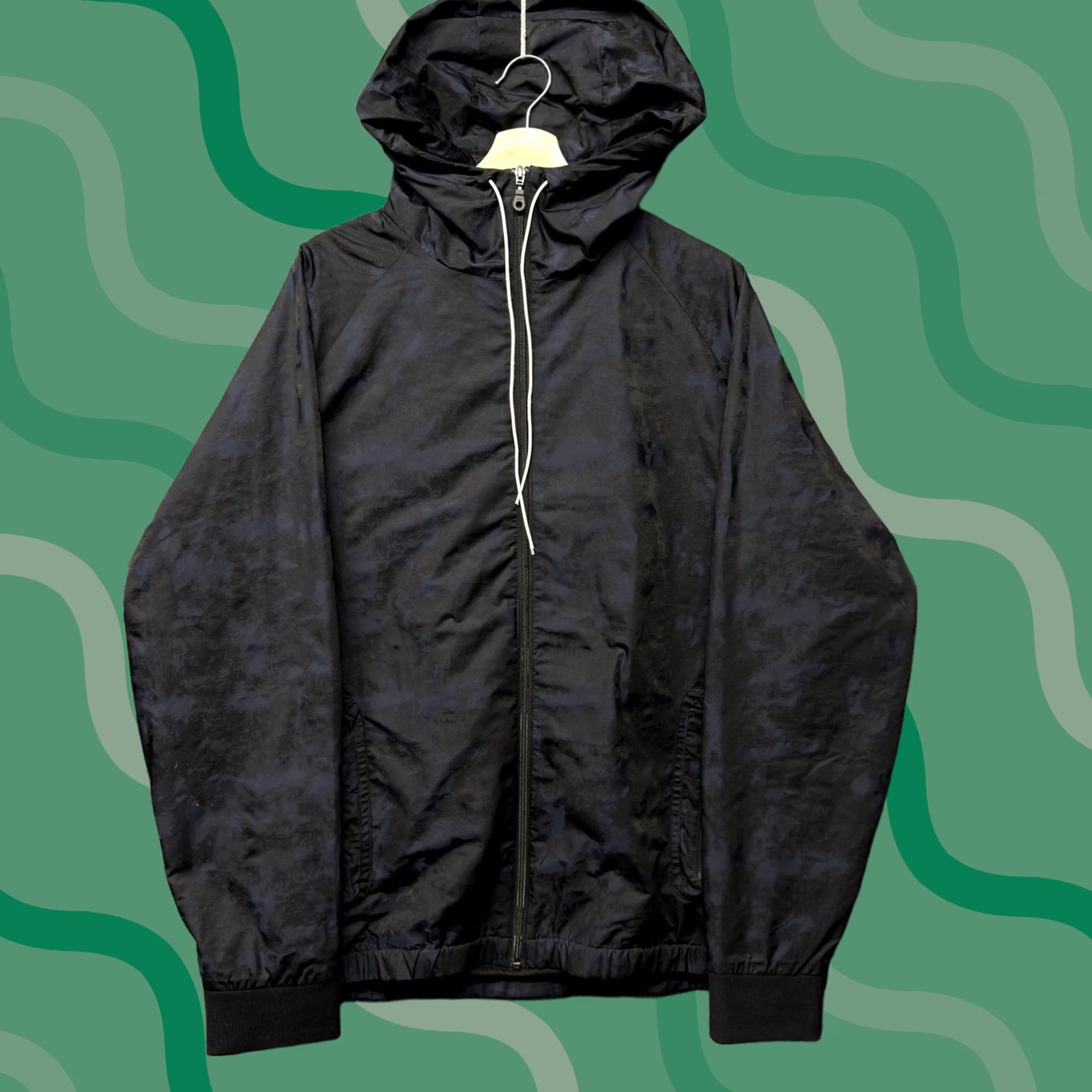 Zanerobe Jacket Mens 1XL Black Camo Windbreaker Hooded Full Zip Znrb-03-Con, Men's