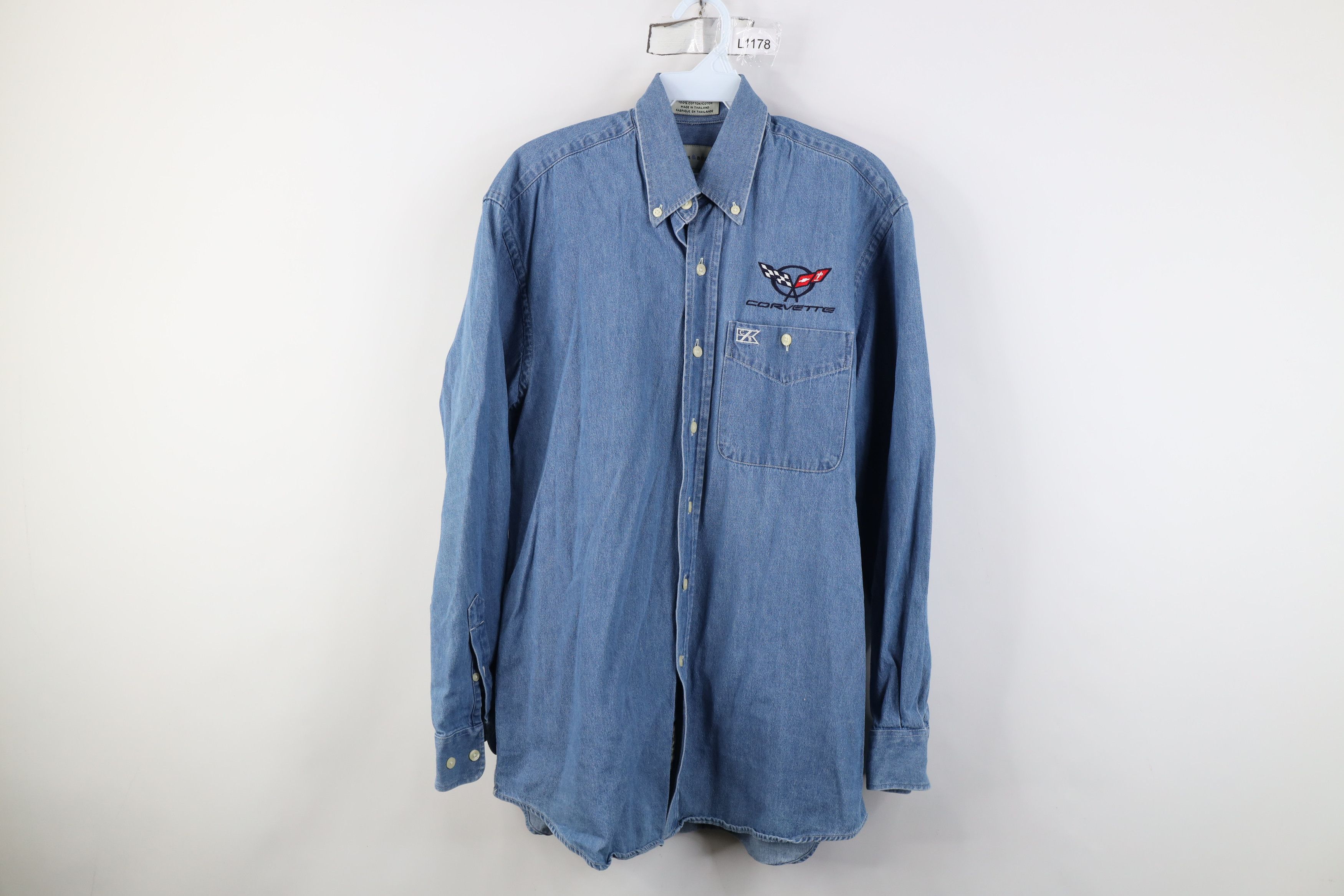 Vintage Vintage 90s Y2K Corvette Racing Denim Button Down Shirt Size US S / EU 44-46 / 1 - 1 Thumbnail