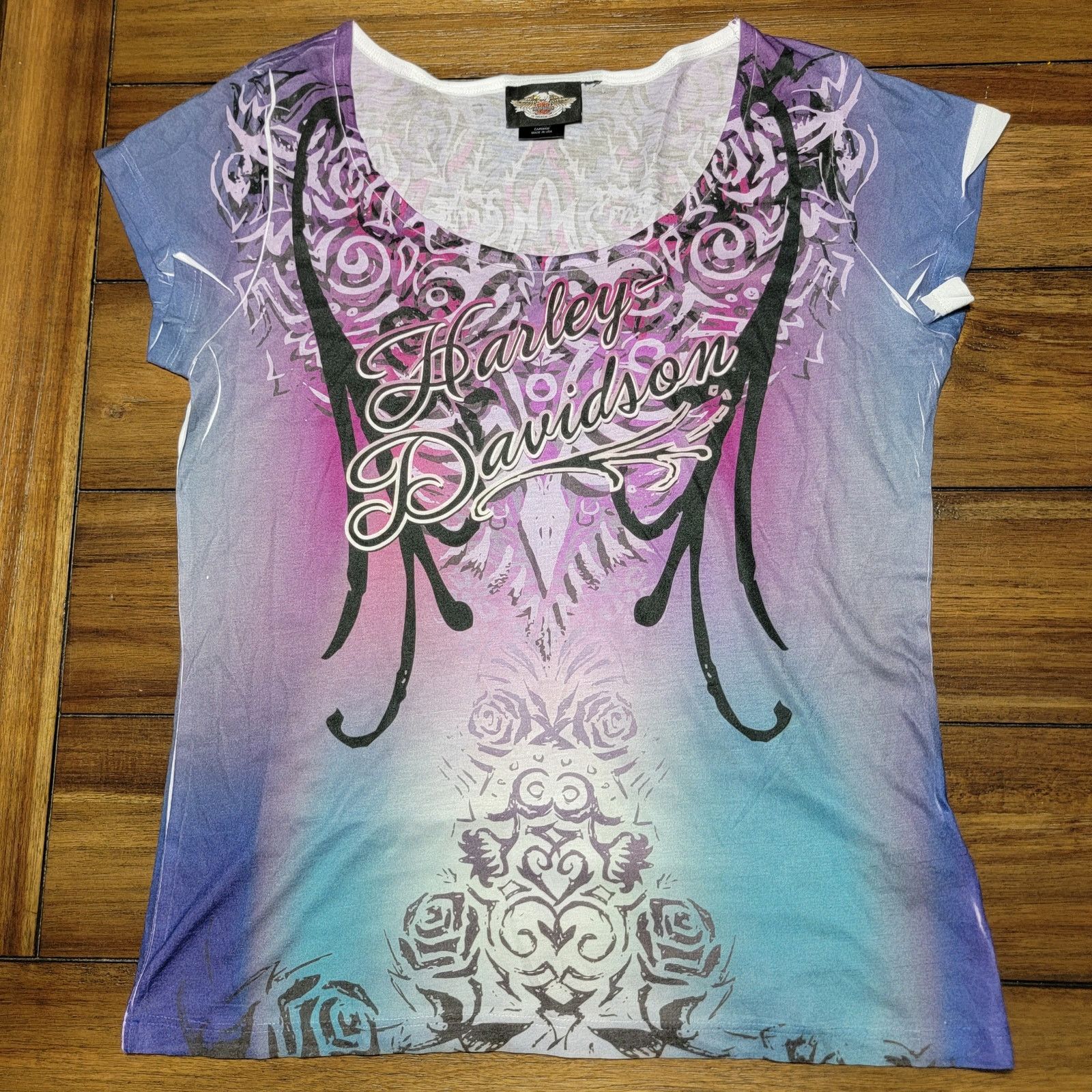 Harley Davidson Harley-Davidson Purple & Blue Design Blouse - Size Medium Size M / US 6-8 / IT 42-44 - 1 Thumbnail