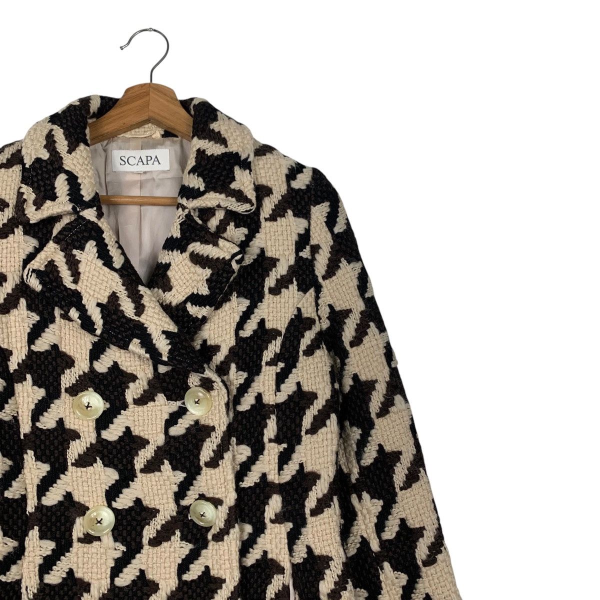 Japanese Brand SCAPA Big Houndstooth Pattern Wool Coat Jacket #2111-C92 Size M / US 6-8 / IT 42-44 - 5 Thumbnail