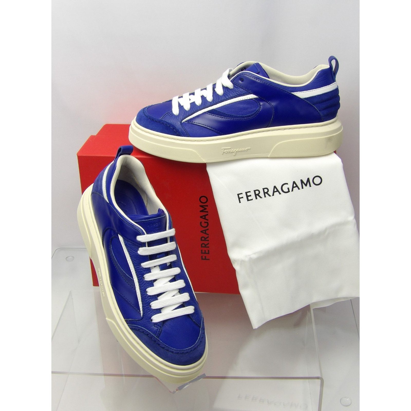 Salvatore Ferragamo FERRAGAMO CASSINA BLUE LEATHER LOGO LACE SNEAKERS 9 M ITALY Size US 10 / EU 43 - 3 Thumbnail