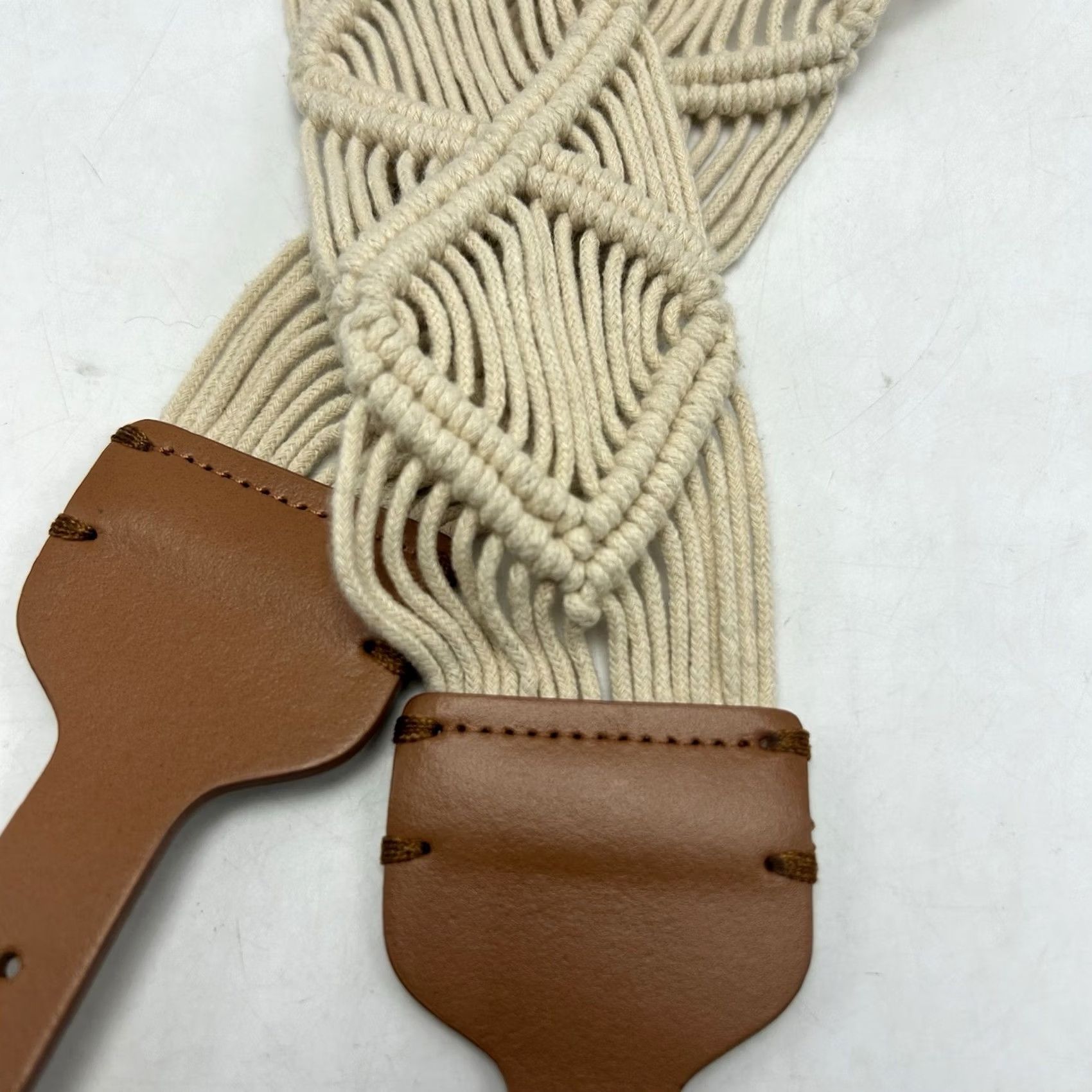 Talbots Talbots Belt Womens XL Ivory Cotton Braided Leather Trim Buckle Adjustable Size ONE SIZE - 4 Thumbnail