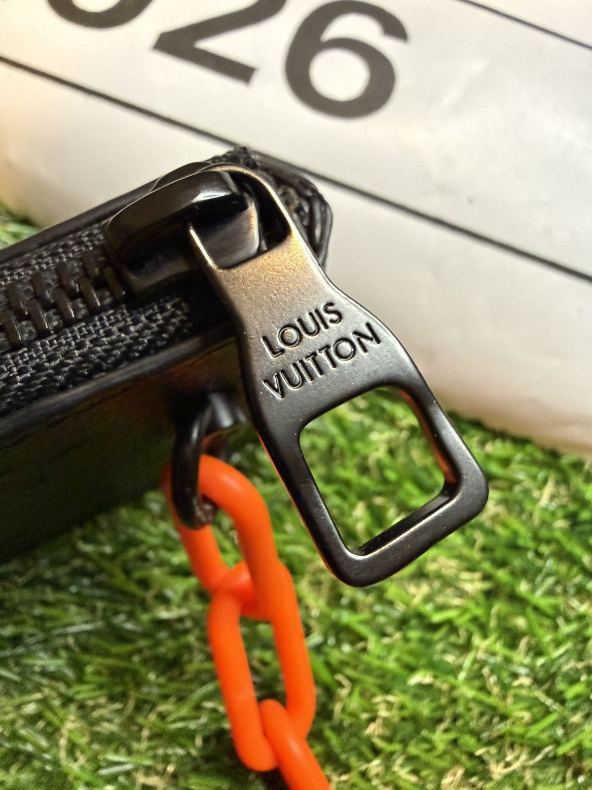 Louis Vuitton GRAIL🦄📜LV X Virgil Black Leather Orange Chain Coin/Key Pouch Size ONE SIZE - 6 Thumbnail