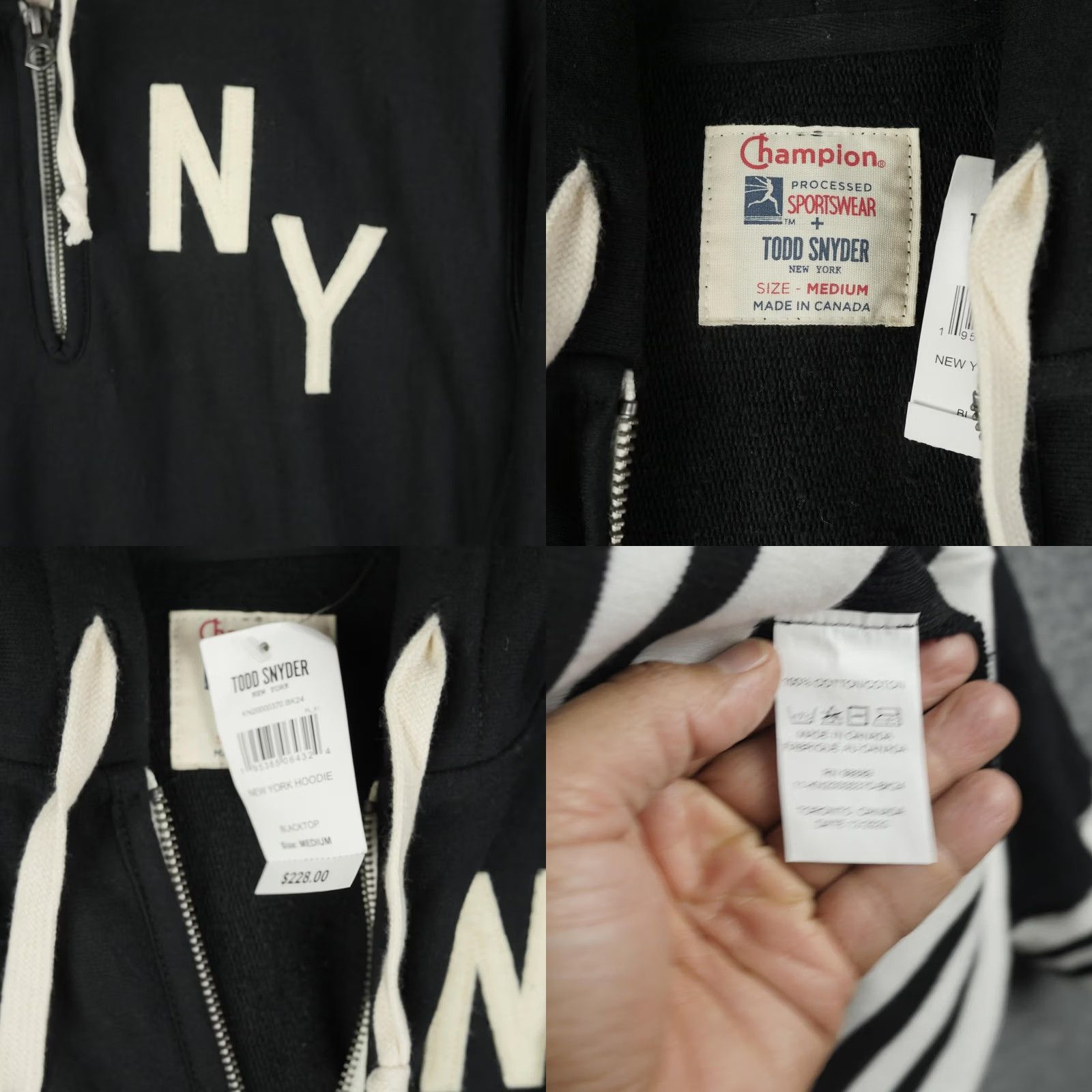 Champion Champion Todd Snyder Hoodie Mens Medium Black NY New York Fleece 1/2 Zip Striped Size US M / EU 48-50 / 2 - 8 Thumbnail