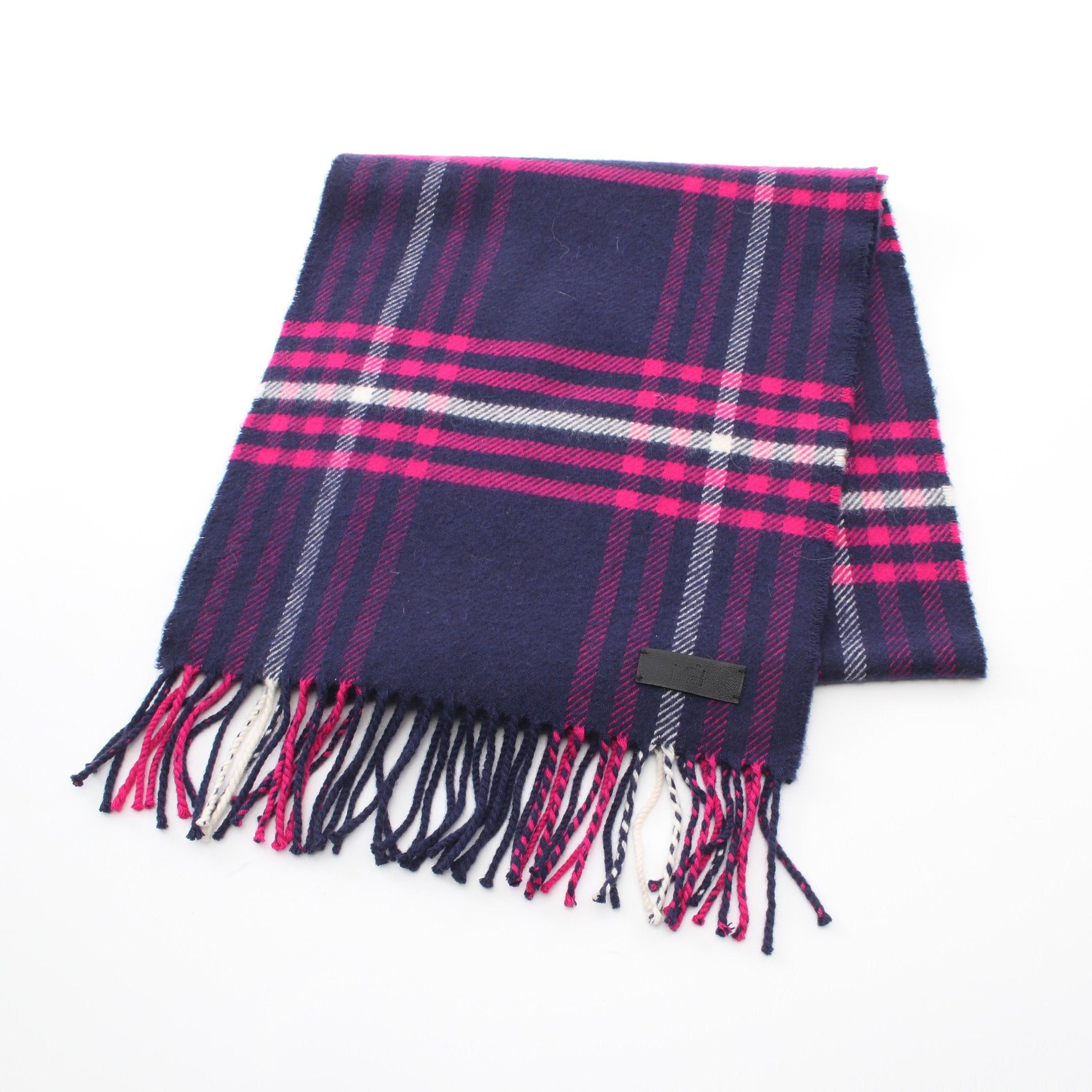 Hermes Hermes Scarf Check Cashmere Navy Pink Purple White Size ONE SIZE - 1 Thumbnail