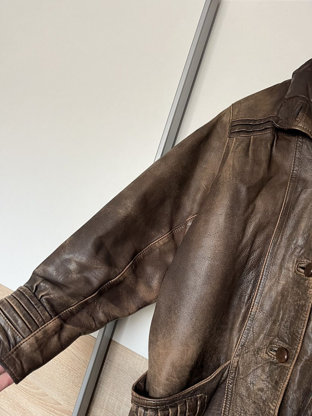 Vintage Vintage 80’s Italian Distressed Leather Jacket 90 Y2K Milita Size US M / EU 48-50 / 2 - 5 Thumbnail