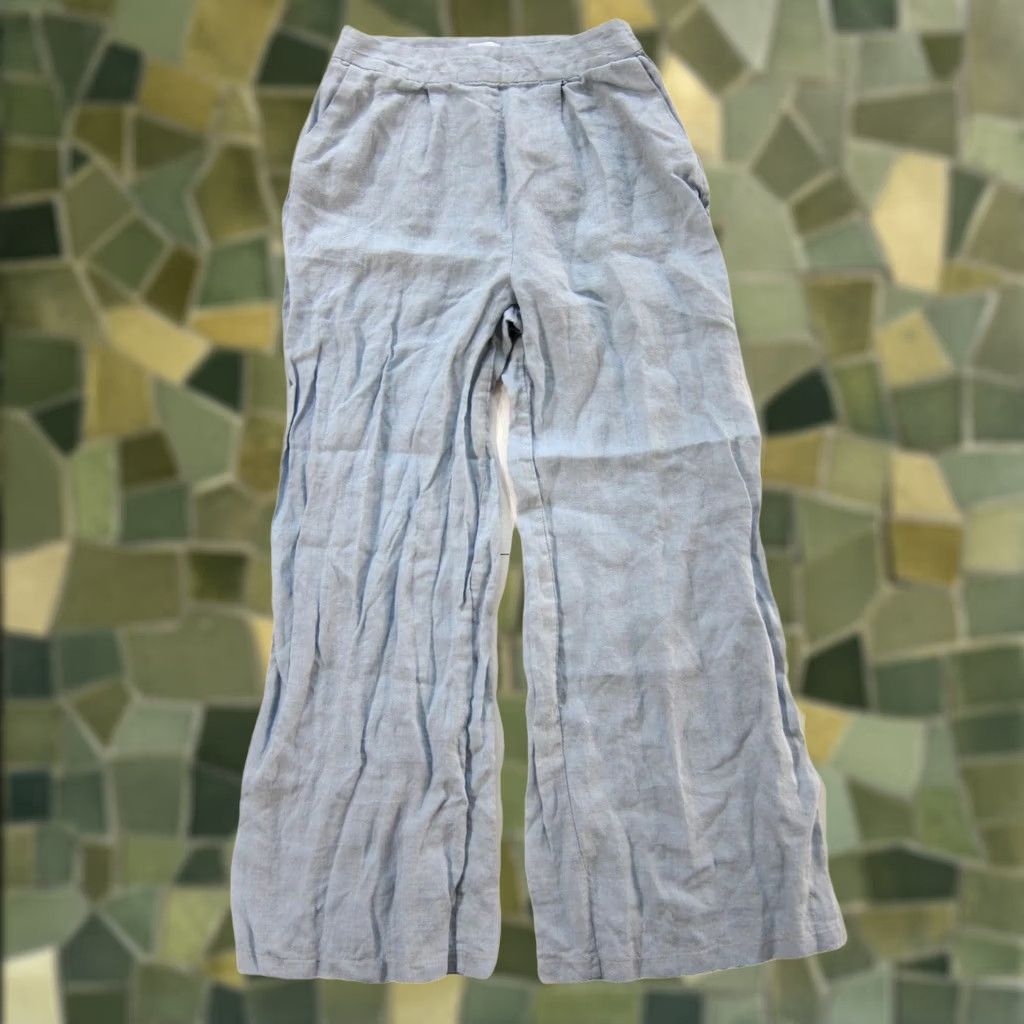 Vintage Revert Apparel 100% Linen Pastel Blue Wide Leg High Rise Pocket Pant Women L Size 36" / US 14 / IT 50 - 1 Thumbnail