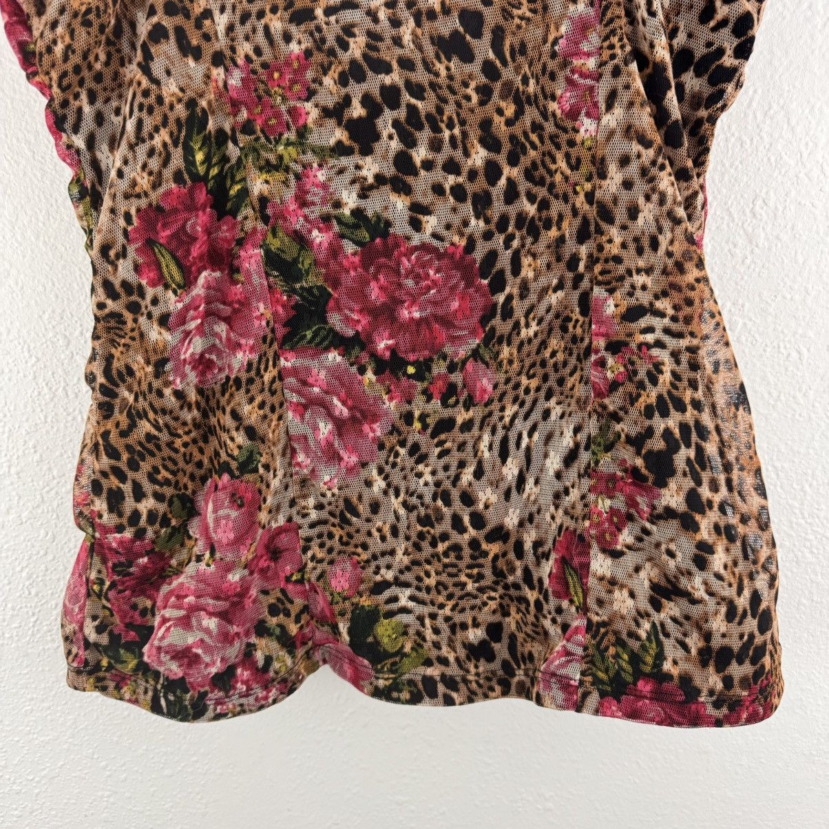 Other Vintage Y2K Tan Pink Leopard Rose Corset Mesh Cami Tank Top Size L / US 10 / IT 46 - 8 Thumbnail