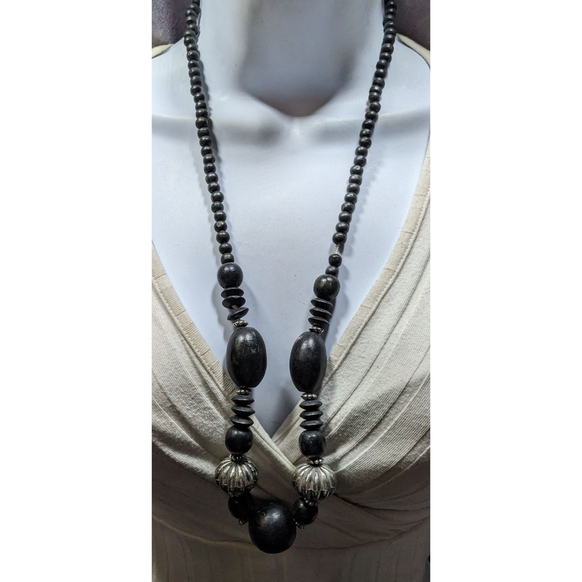 Other Vintage Black Wood Silver Accent Statement Artisan Necklace Size ONE SIZE - 2 Thumbnail