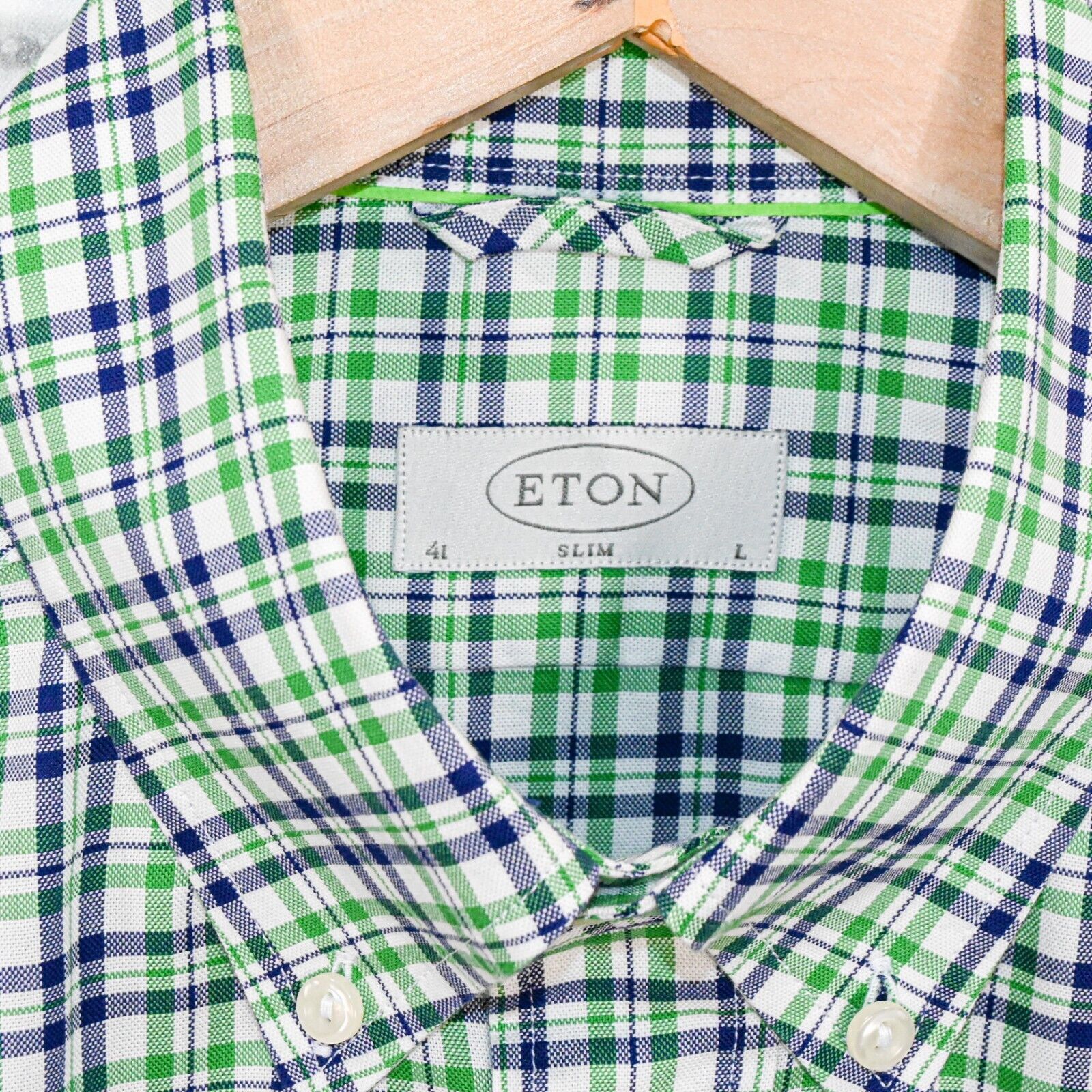 Eton ETON Slim fit Button up Shirt in Green Blue plaid check Size US L / EU 52-54 / 3 - 2 Thumbnail