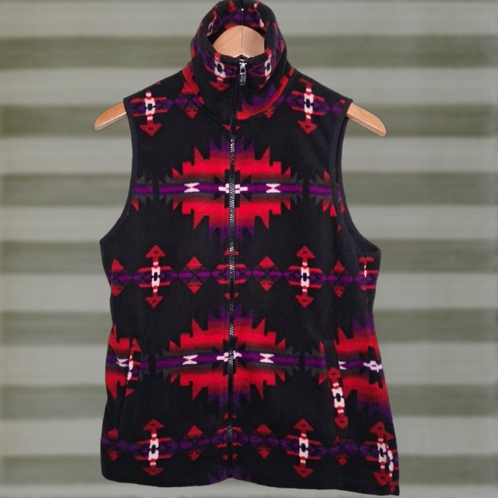 Chaps Chaps Vest Womens Small Multicolor Fleece Geometric Southwestern Aztec Southwest Vest High Neck Casual Travel Fall Winter Spring Button Zip Size S / US 4 / IT 40 - 1 Thumbnail