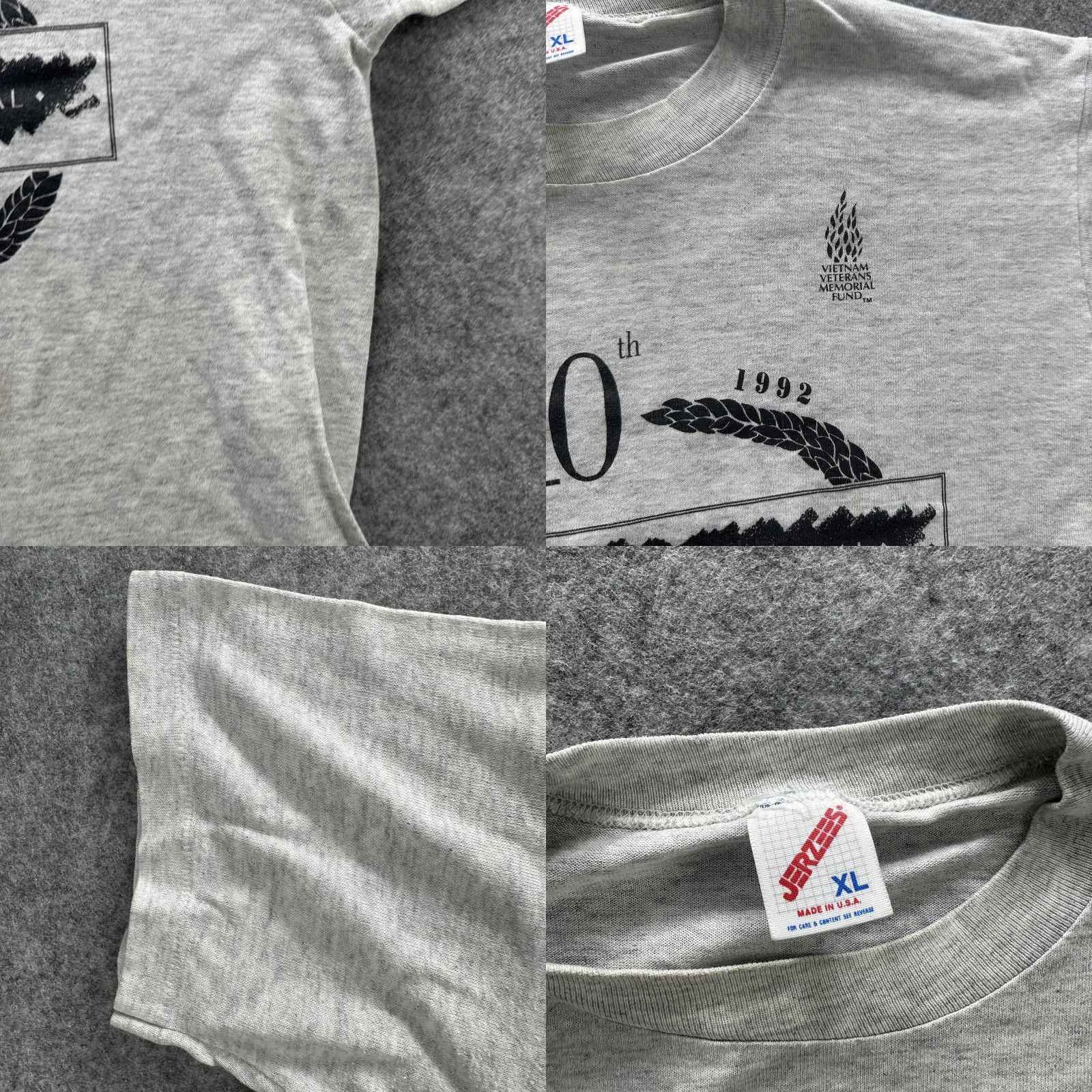 Jerzees VINTAGE Vietnam Veterans Memorial Shirt Mens XL Gray 10th Anniversary 1992 USA Size US XL / EU 56 / 4 - 8 Thumbnail