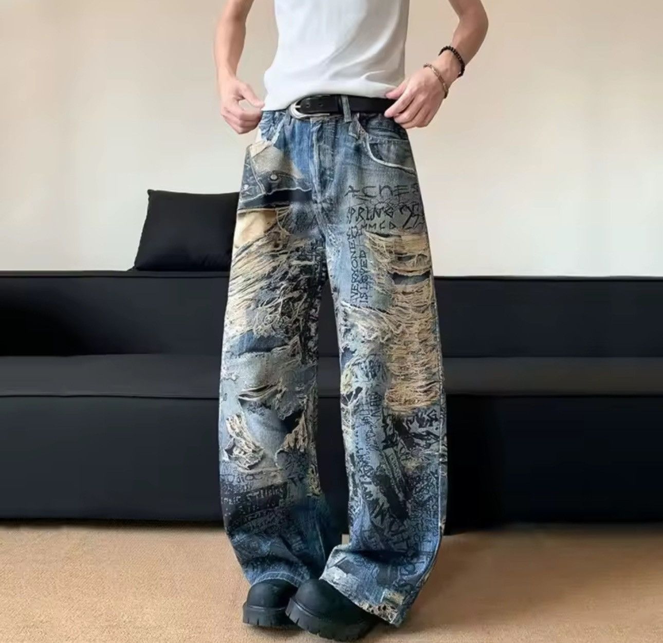 Other Design Printing Graphic 3D Baggy Straight Jeans Size US 33 - 4 Thumbnail