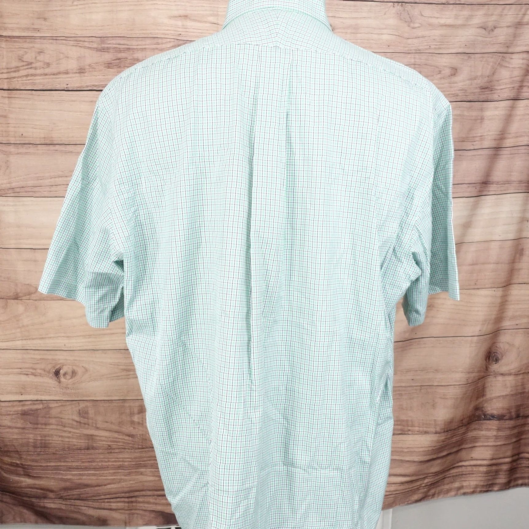Lands' End LANDS' END Men's Short Sleeve Shirt 2XL Green Blue Plaid Cotton No Iron Button-Down Casual Size US XXL / EU 58 / 5 - 4 Thumbnail