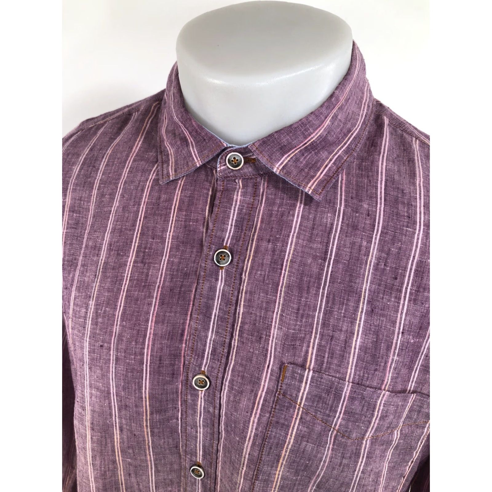 Vintage 32 BAR BLUES Linen Striped Shirt - Mens Lg Purple Long Sleeve Button-Up Shirt Size US L / EU 52-54 / 3 - 3 Thumbnail