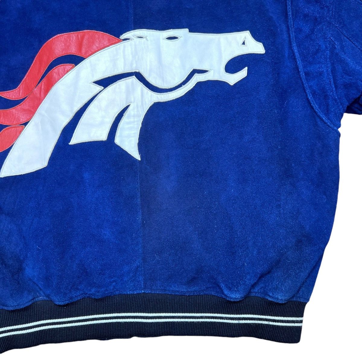 NFL × Vintage Vintage 1990s NFL Denver Broncos Blue Suede Zip Up Jacket Size US XL / EU 56 / 4 - 11 Thumbnail