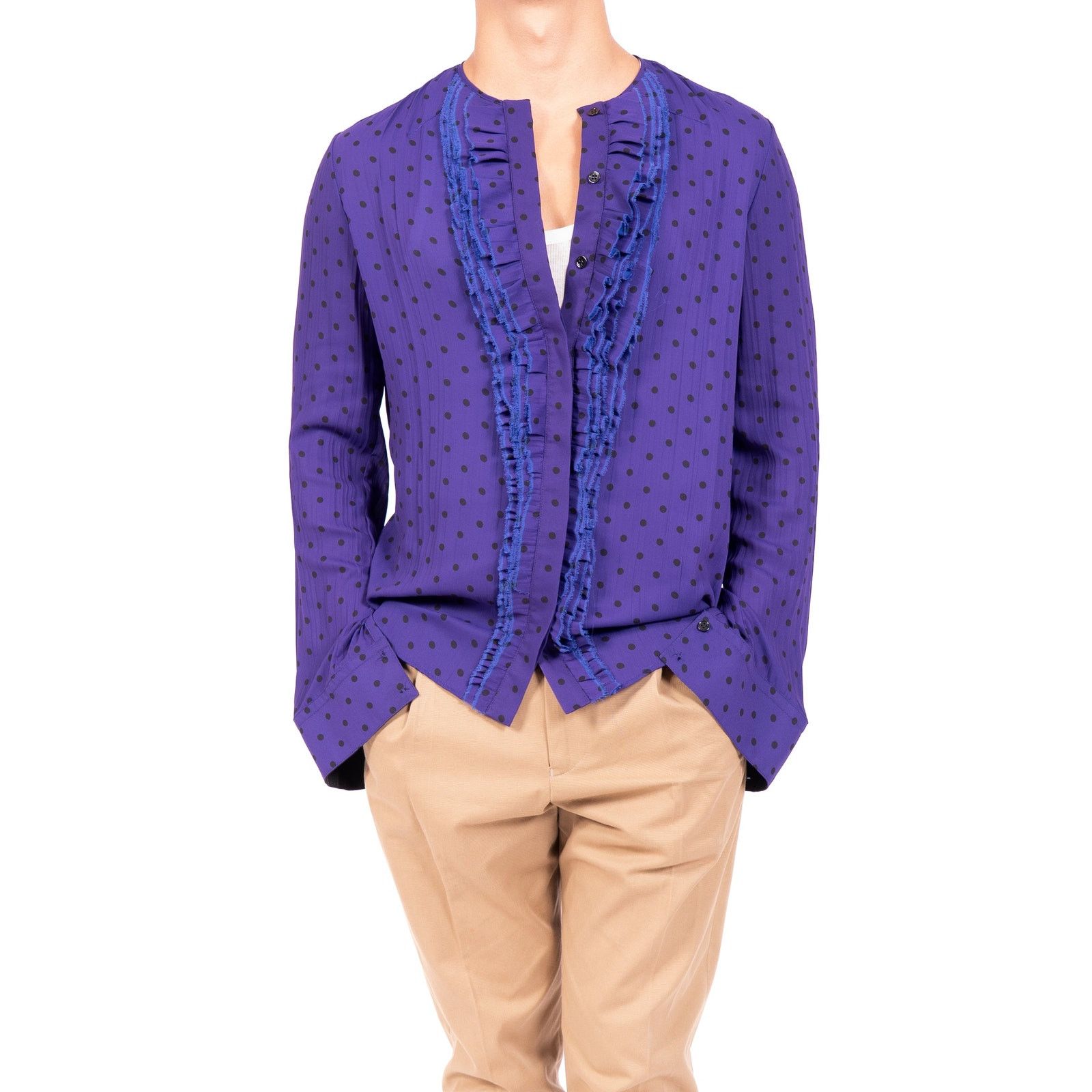 Haider Ackermann SS18 Ruffle Shirt in Purple Dottet Silk Size US S / EU 44-46 / 1 - 2 Thumbnail