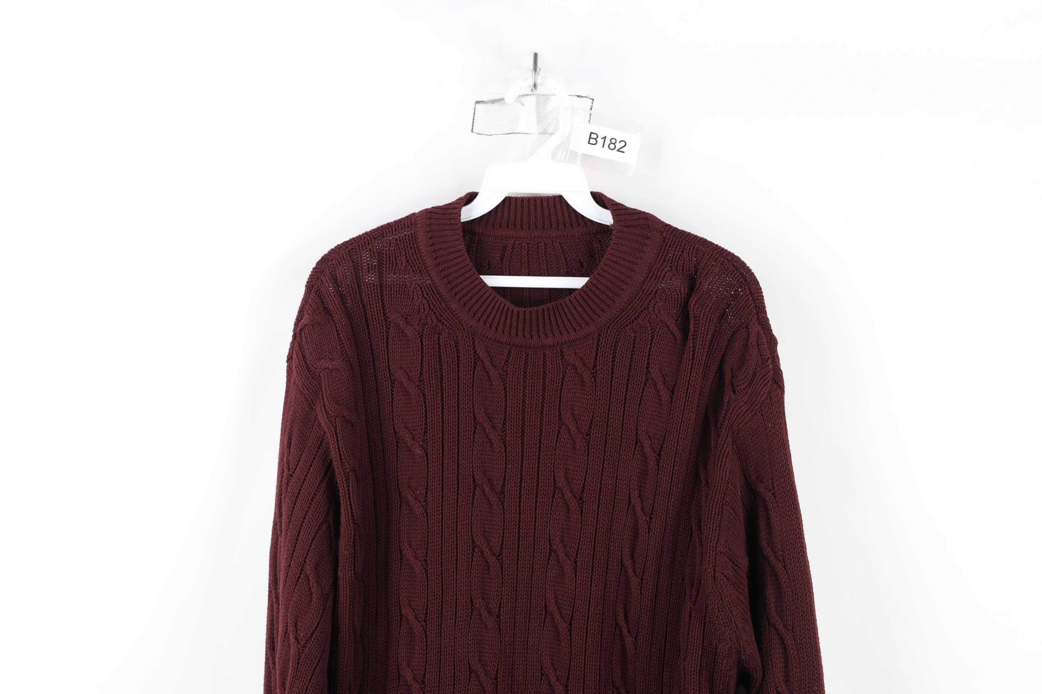 Vintage Vintage 90s Streetwear Ribbed Cable Knit Sweater Burgundy Size US L / EU 52-54 / 3 - 2 Thumbnail
