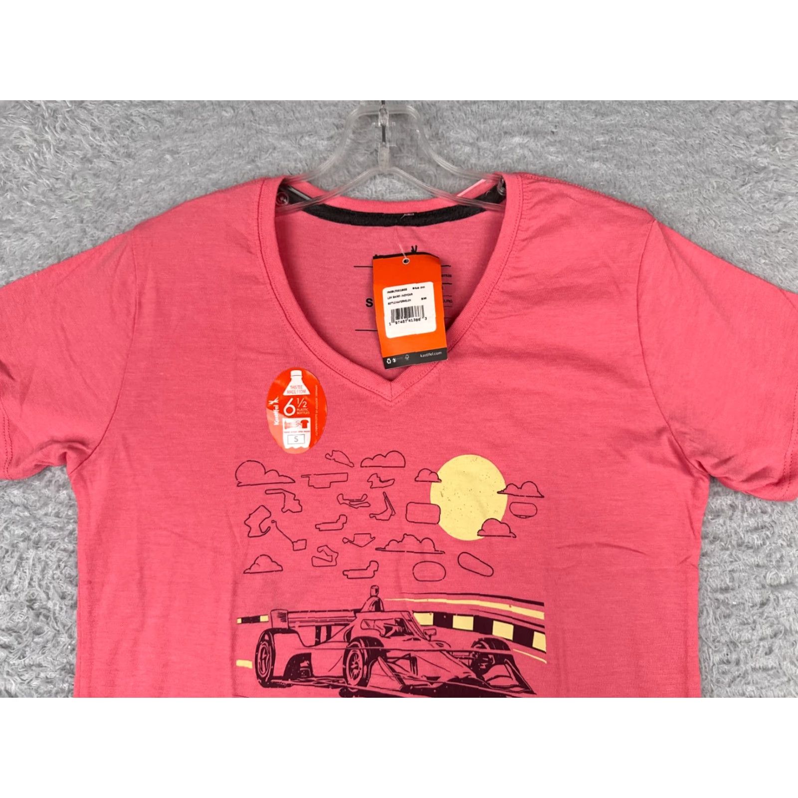 Pinko Kastfel Indycar Shirt Womens Small Pink Indy Racing Short Sleeeve V-Neck Polycotton Tag T-Shirt Casual Size S / US 4 / IT 40 - 4 Thumbnail