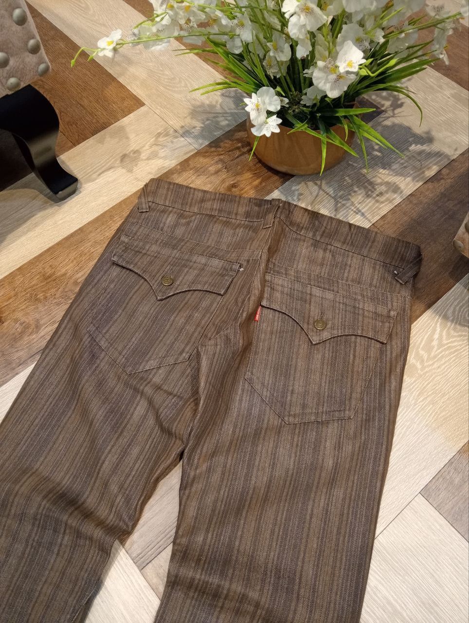 Tornado Mart TORNADO MART JAPAN BROWN STRIPED FLARED DENIM PANTS Size US 35 - 12 Thumbnail