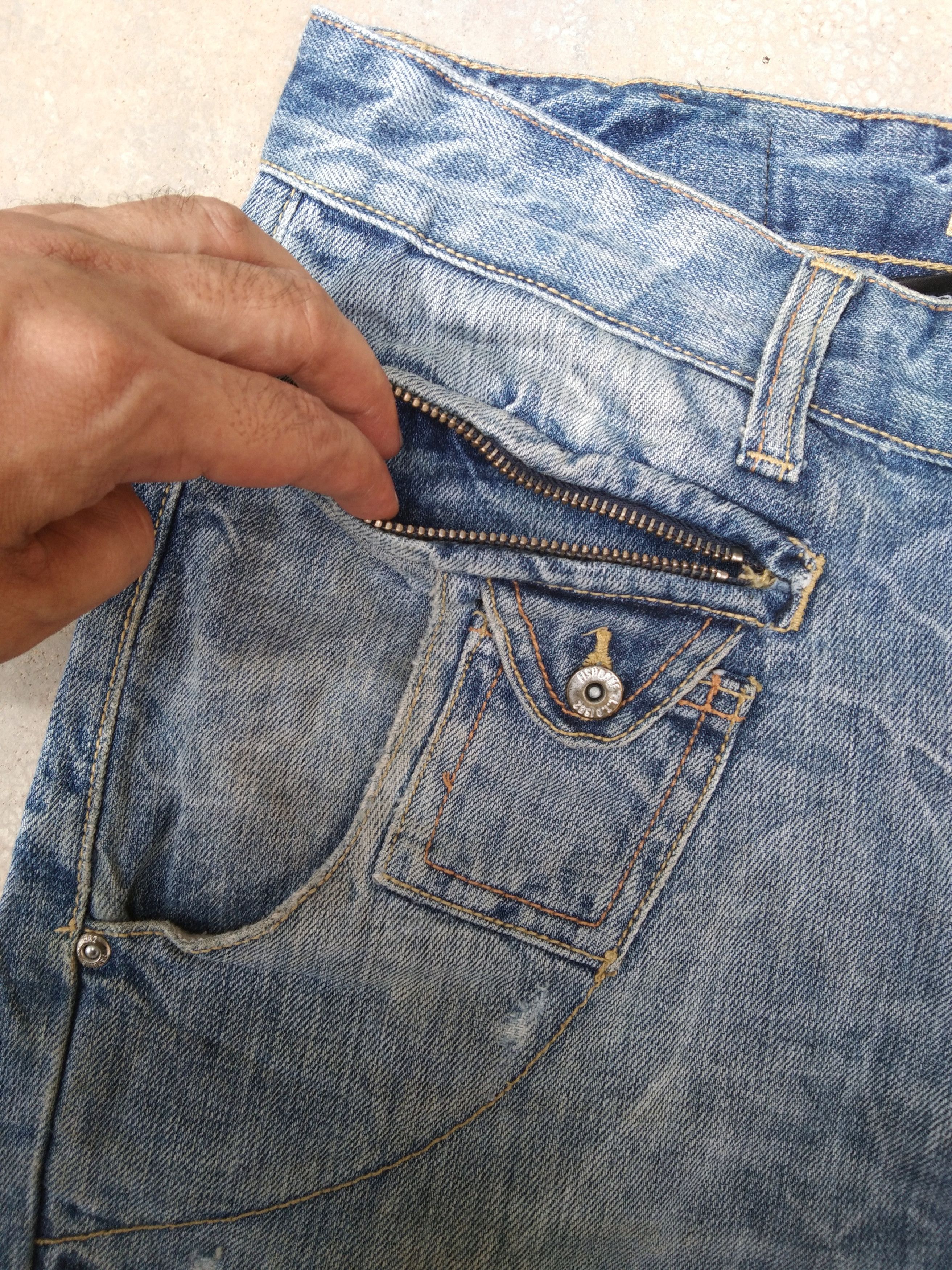 Jean Vintage Retro Punk Fishbone Straight Leg Distressed Jeans Size US 34 / EU 50 - 8 Thumbnail