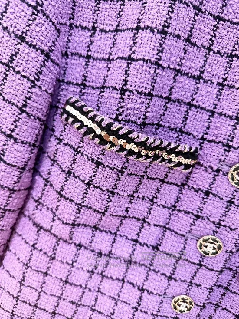 Chanel Chanel Purple plaid tweed coat Size XS / US 0-2 / IT 36-38 - 5 Thumbnail