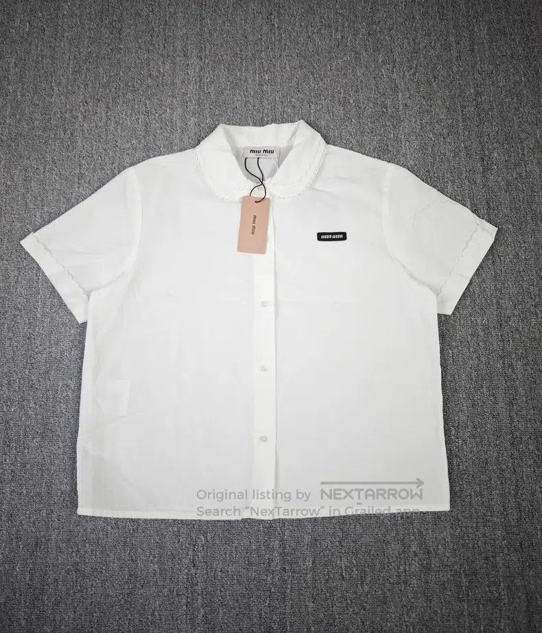 Miu Miu Miu Miu 40 Solid color round neck straight short sleeve shi Size L / US 10 / IT 46 - 1 Thumbnail
