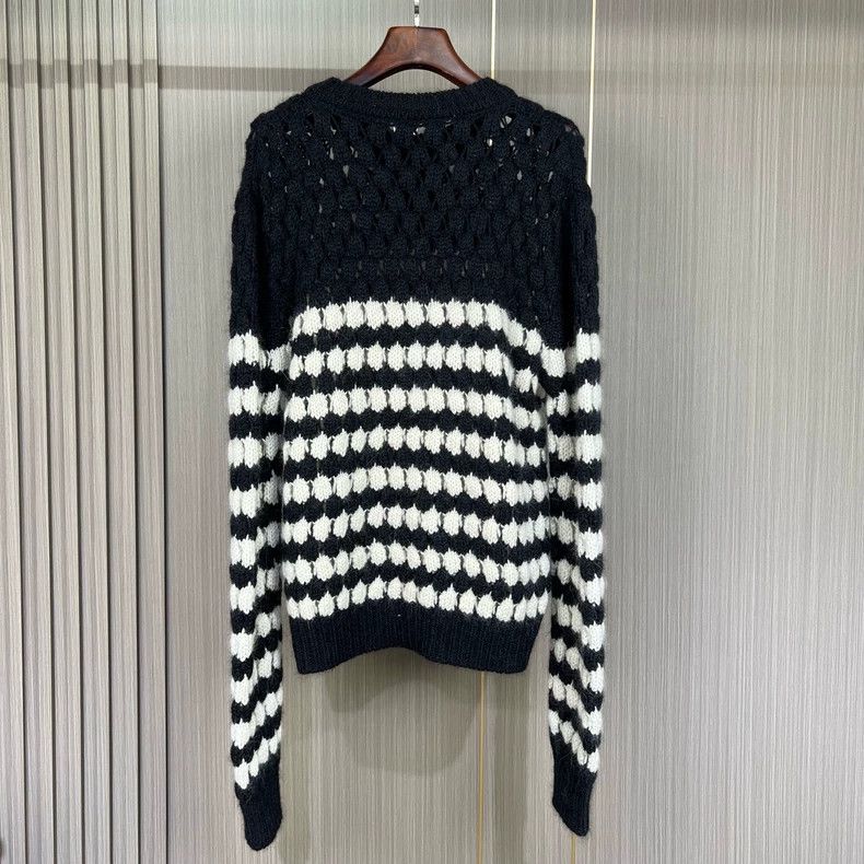Saint Laurent Paris Saint Laurent ParisBlack and white striped cut-out sweater Size US XXL / EU 58 / 5 - 2 Thumbnail