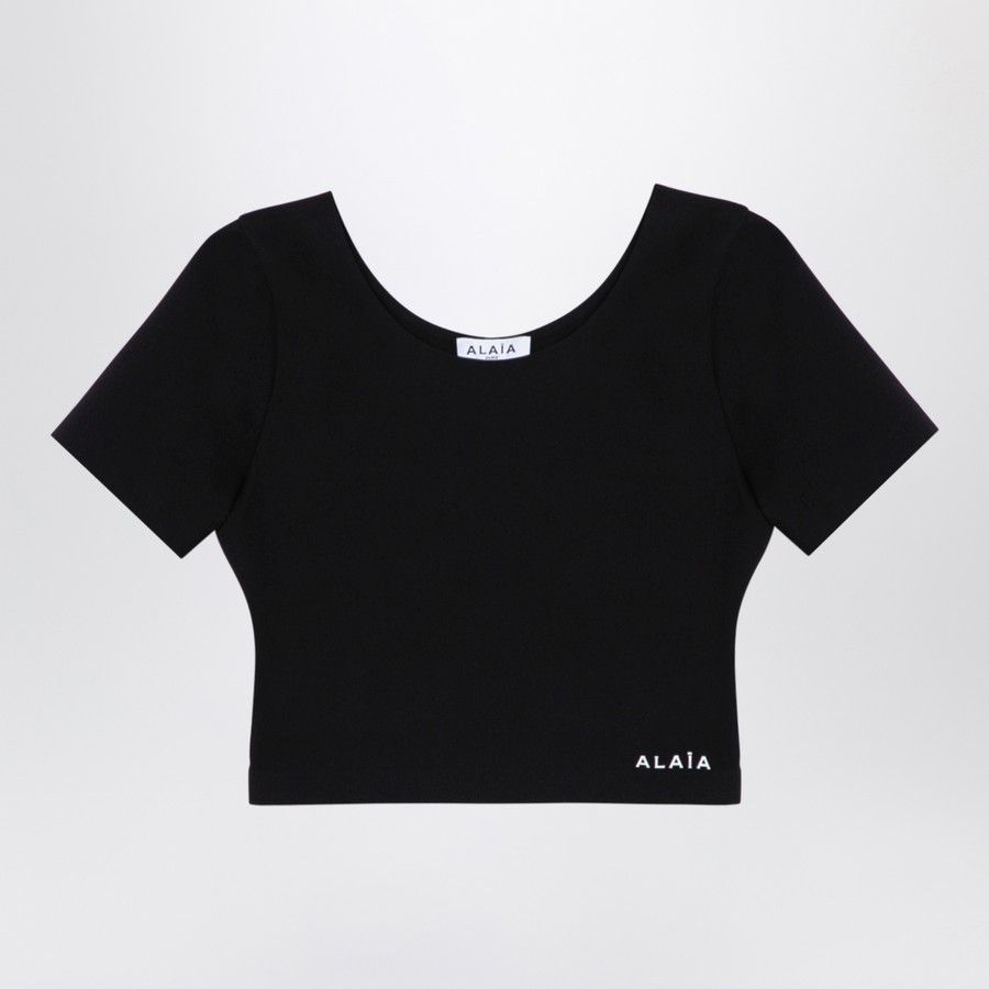 Alaia o1d2blof0724 Cropped T-Shirt With Logo in Black Size XS / US 0-2 / IT 36-38 - 1 Thumbnail