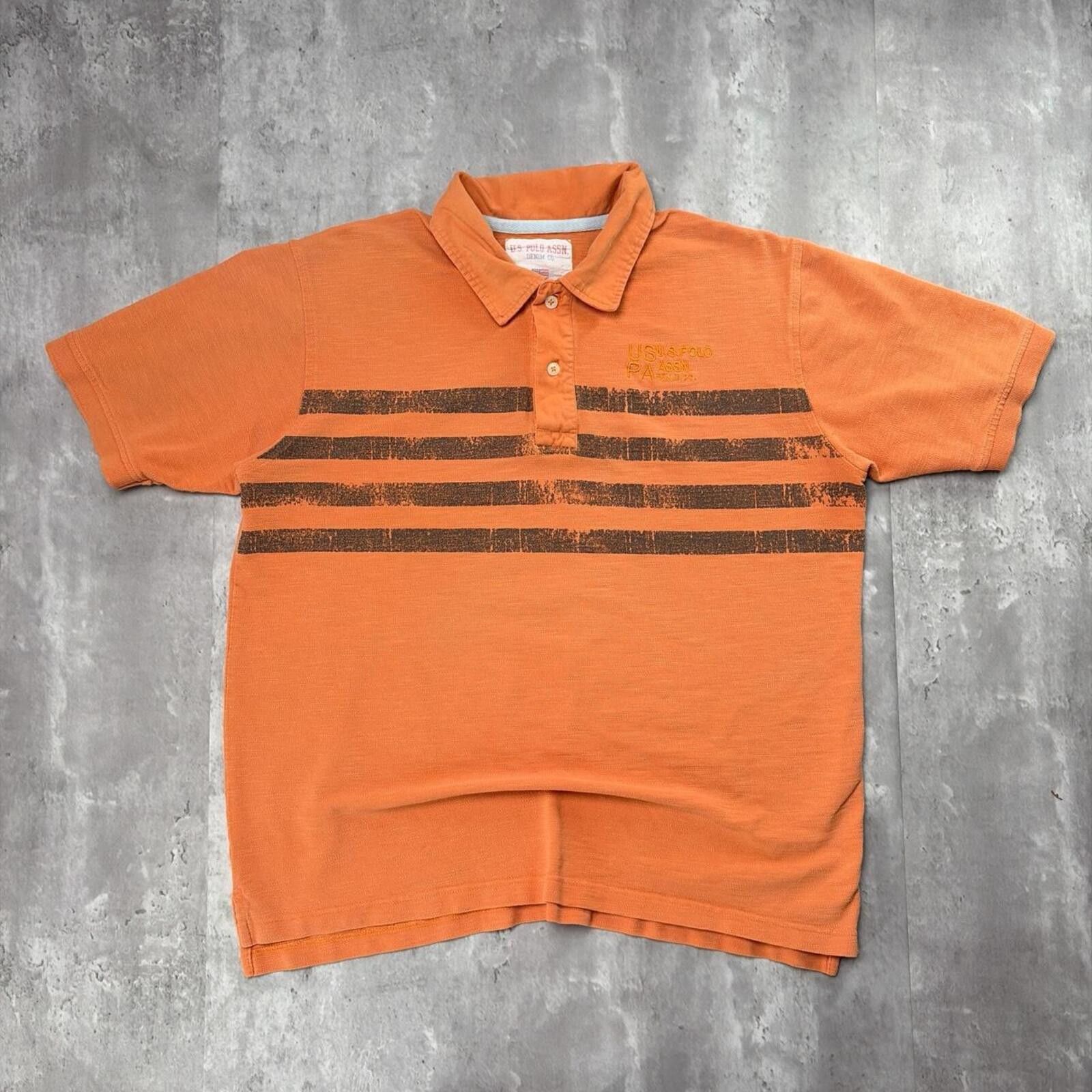 U.S. Polo Assn. Y2K Orange U.S. Polo Assn Grunge Striped Skater Polo Shirt Size US L / EU 52-54 / 3 - 1 Thumbnail