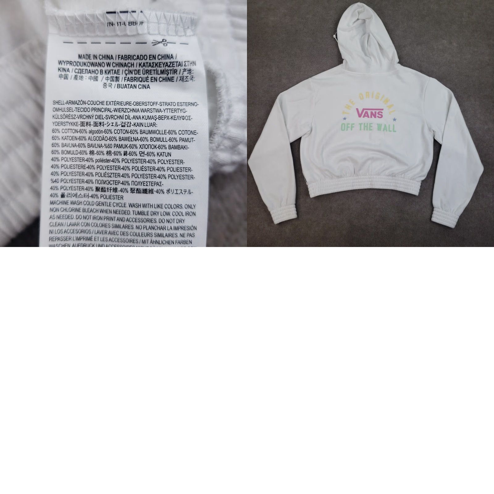 Vans VANS Hoodie Womens Large White Long Sleeve Pullover Hooded Skate Punk Crop Top Shirt Size L / US 10 / IT 46 - 8 Thumbnail