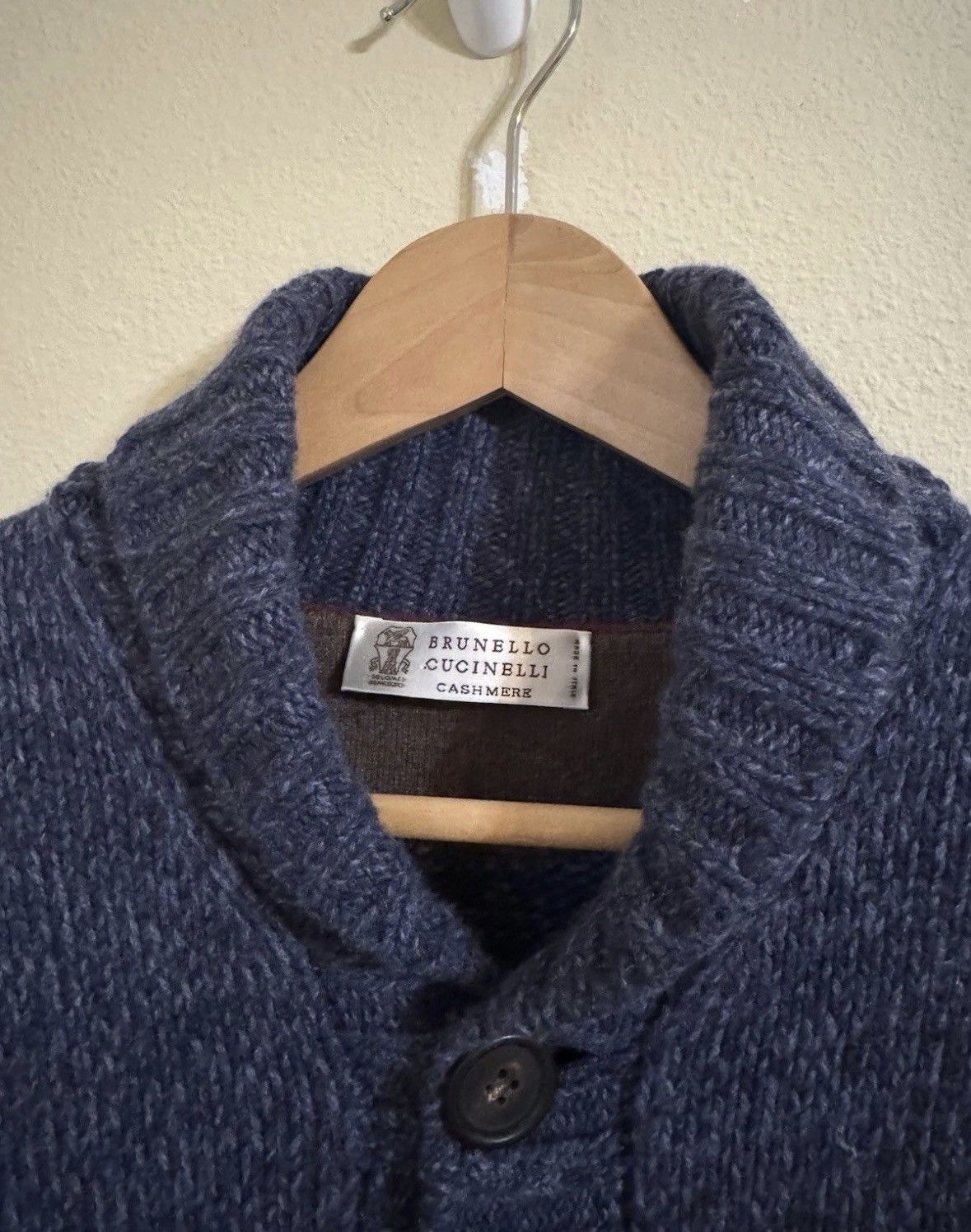 Brunello Cucinelli Brunello Cucinelli 100% Cashmere Shawl Cardigan Sweater Navy Size US M / EU 48-50 / 2 - 2 Thumbnail