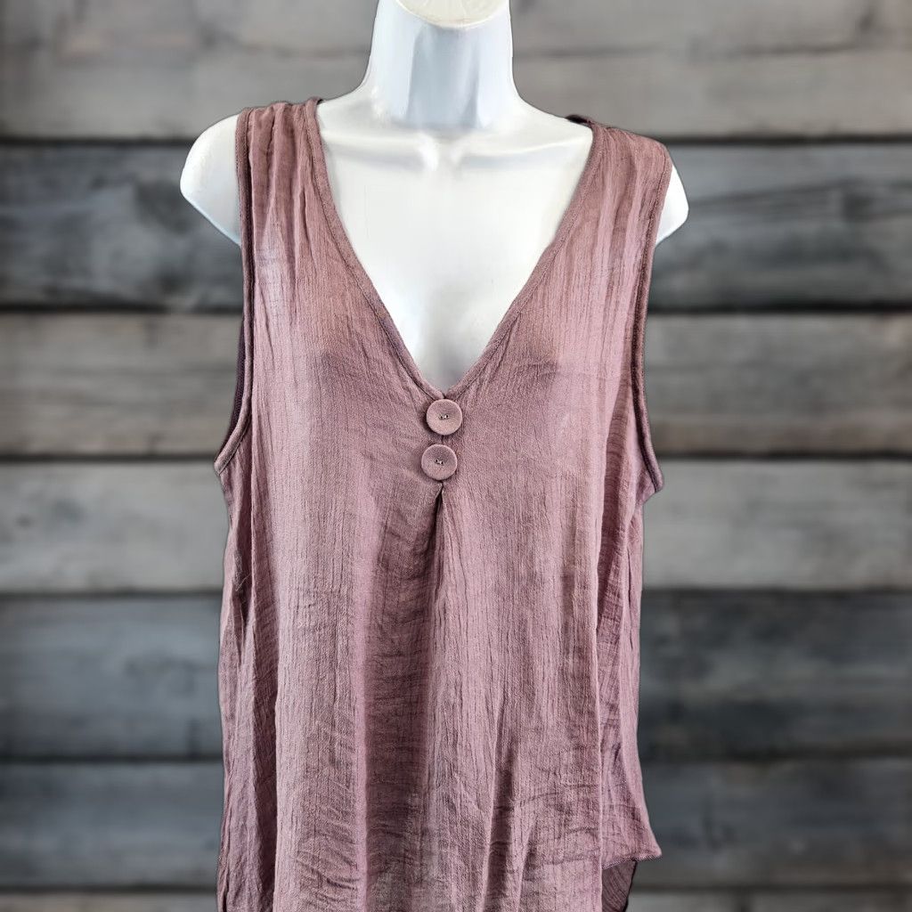 Vintage Pretty Angel Womens Tank Top M Purple V-Neck Silk Blend Asymmetrical Hem Shirt Ladies 90s? Size M / US 6-8 / IT 42-44 - 1 Thumbnail