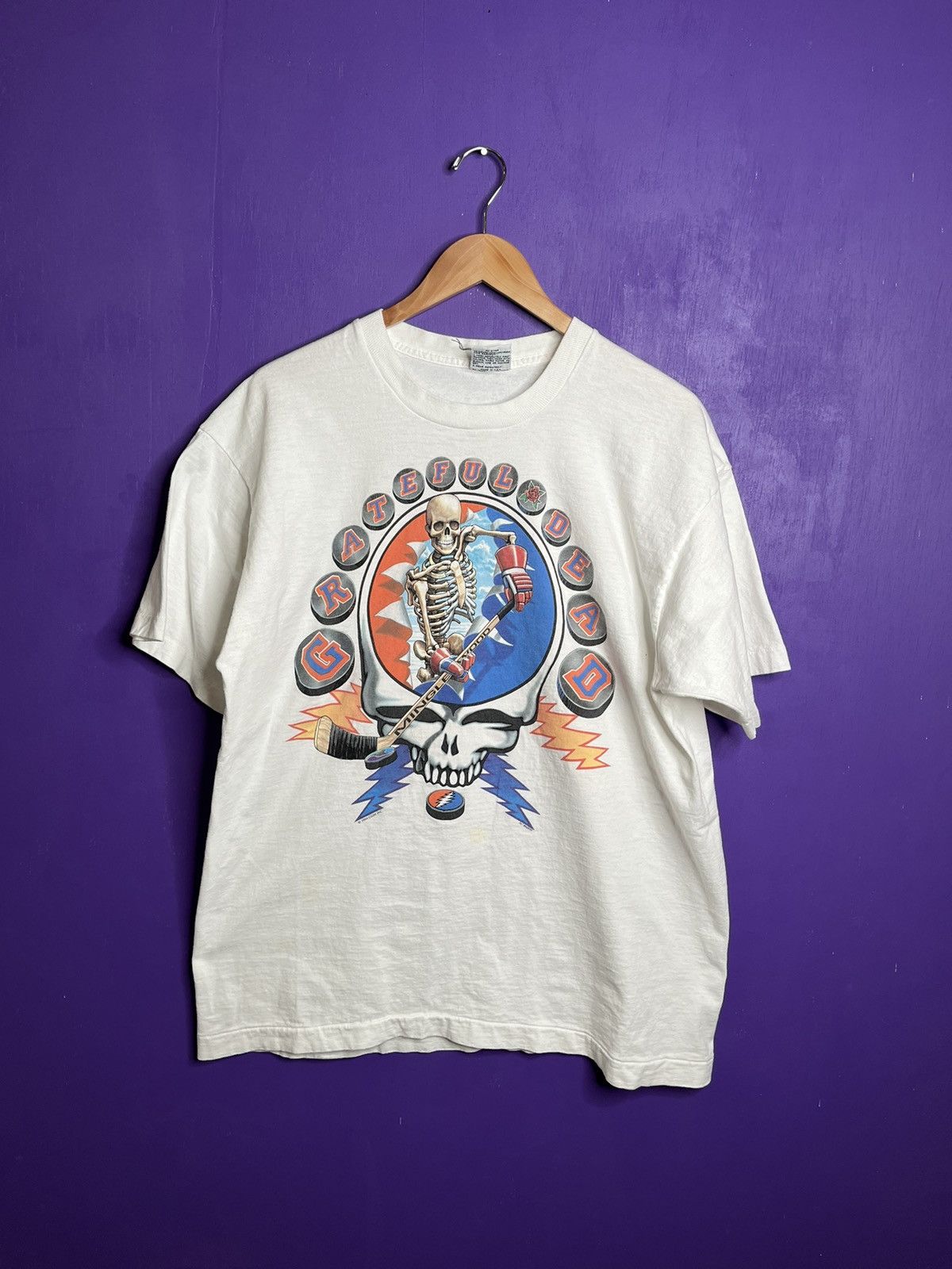 image of Band Tees x Tour Tee Vintage 1994 Grateful Dead New York Hockey T-Shirt in White, Men's (Size XL)