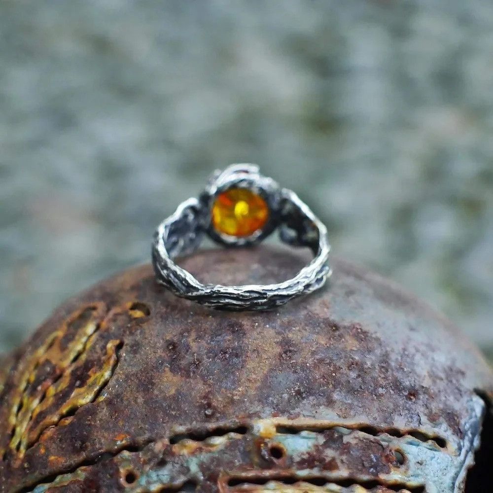 Jewelry × Vintage Retro Amber Stone Ring Size ONE SIZE - 3 Thumbnail