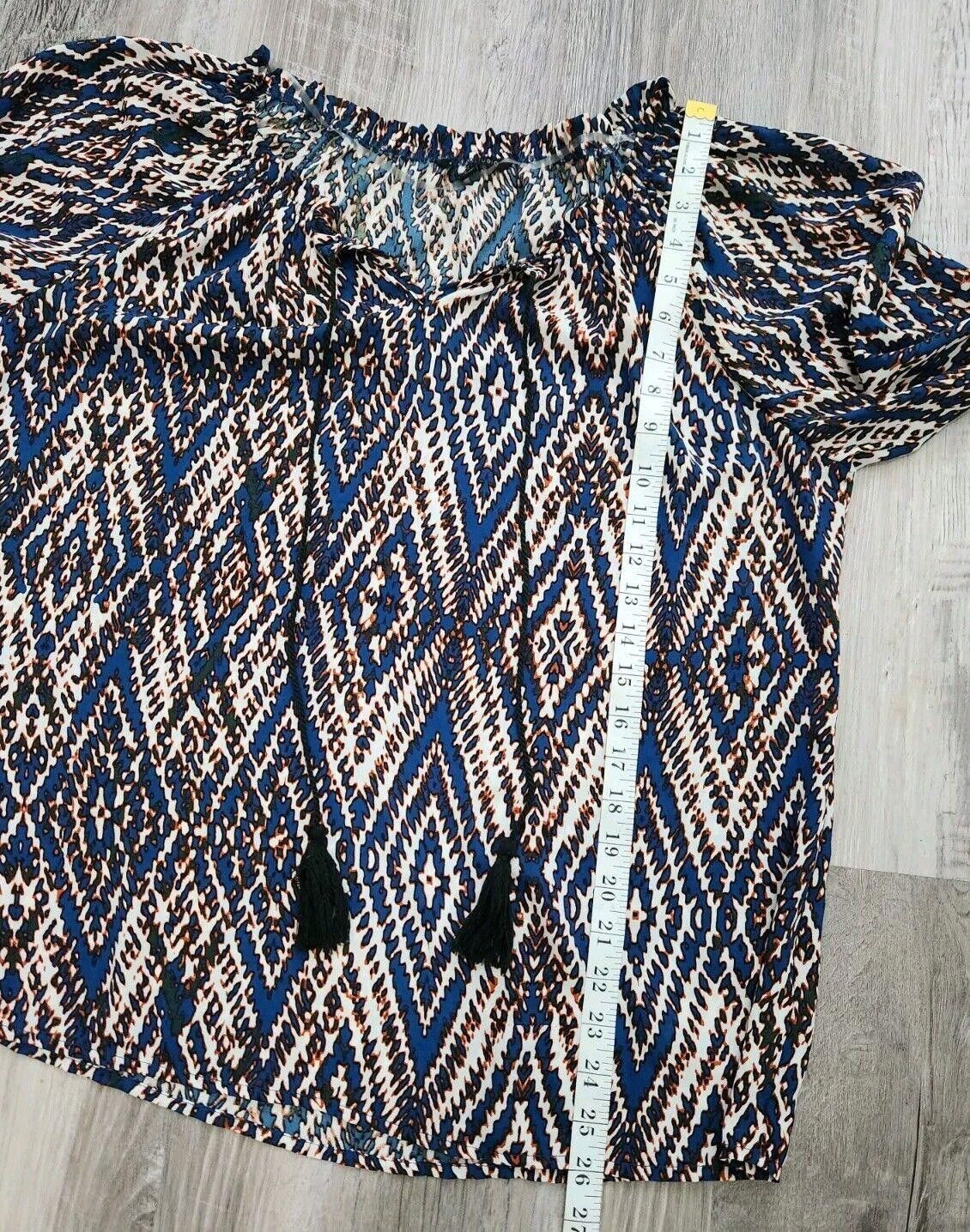 Designer Signature Studio Blouse Medium Blue Orange V Neck 3/4 Size M / US 6-8 / IT 42-44 - 6 Thumbnail