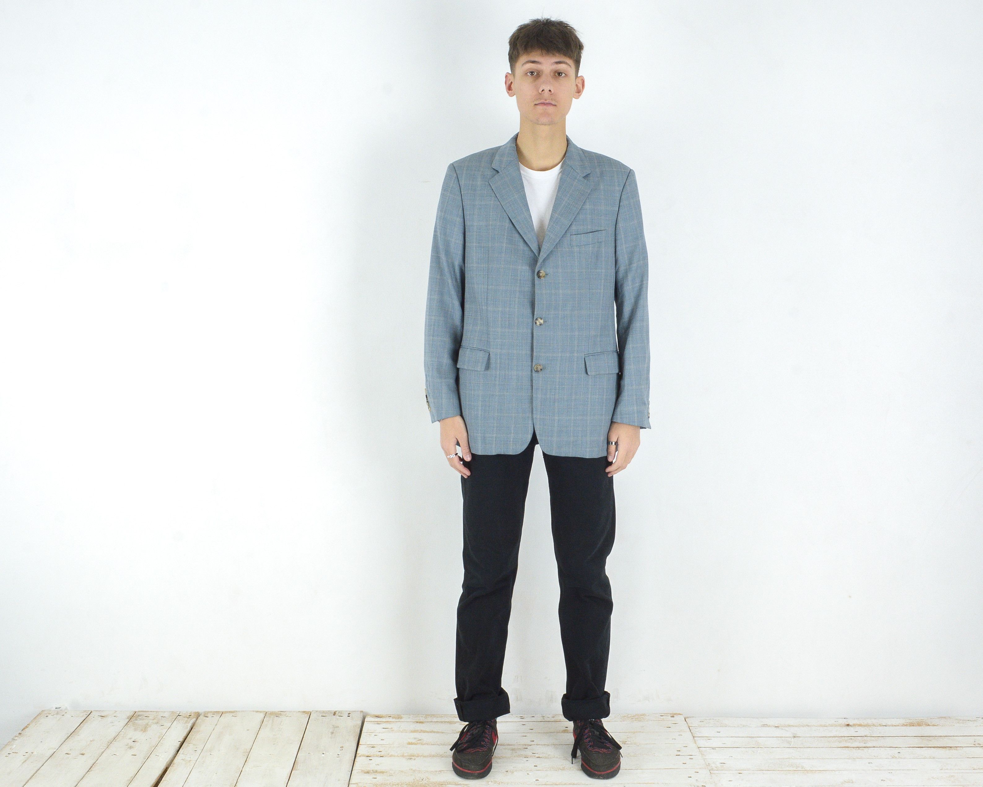 Hugo Angelico Vintage US 42 Check Blazer Coat Virgin Wool Jacket Size 42R - 1 Thumbnail