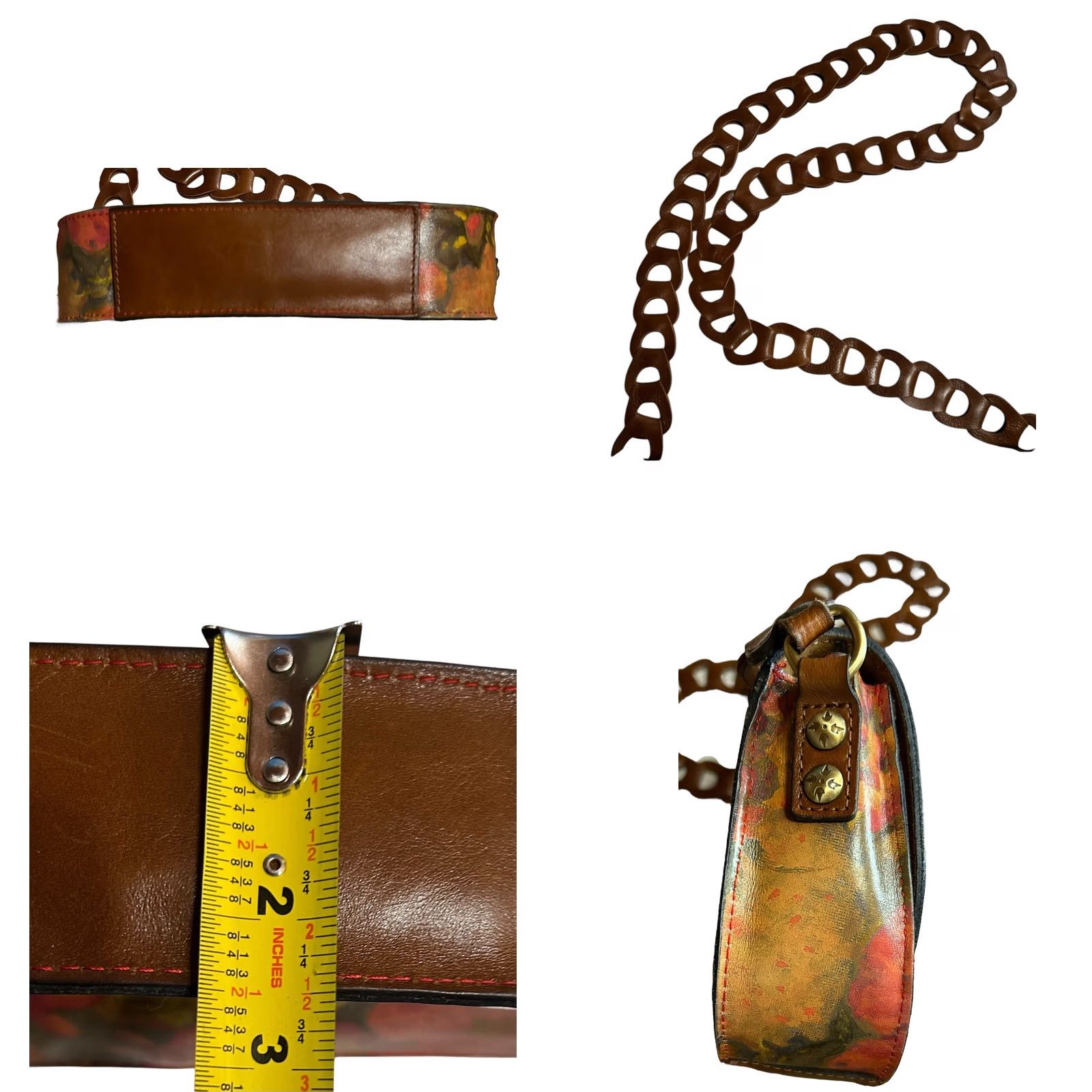 Patricia Nash Patricia Nash Vilette Leather Chain-Link Crossbody Purse Bag Floral Oil Painting Handbag Womens Small Multicolor Leather Crossbody Bag Size ONE SIZE - 8 Thumbnail