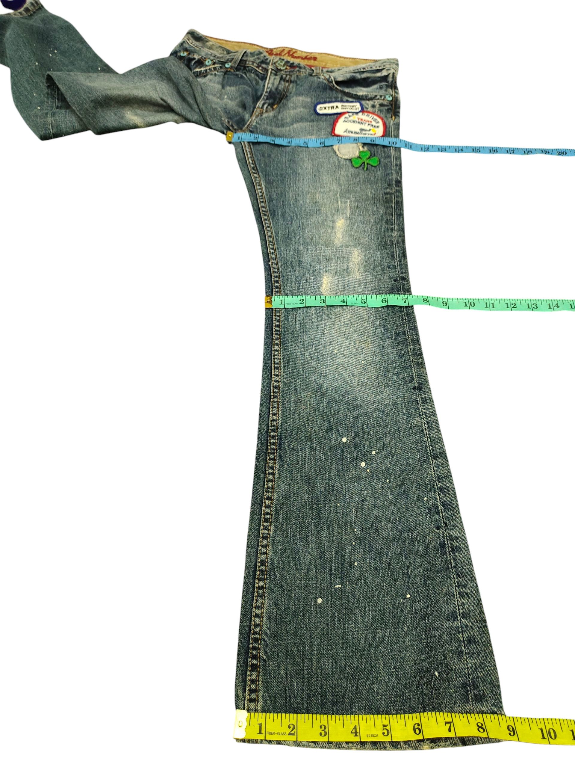 Flare Jeans Back Number Patches Clawmark Distress Bootcut