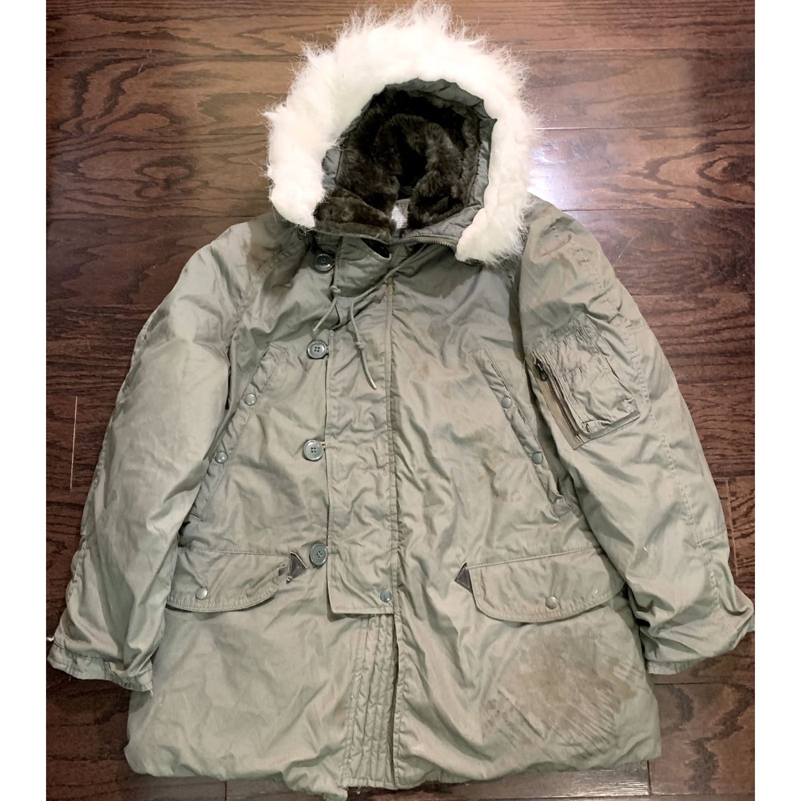 Alpha Industries VINTAGE Alpha N-3B Air Crew Jacket Parka USAF 59 Mens Medium Green Wool Insulation Fur Trim Zipper Full Zip Hooded Wind-Resistant Military 50s 60s Size US M / EU 48-50 / 2 - 2 Thumbnail