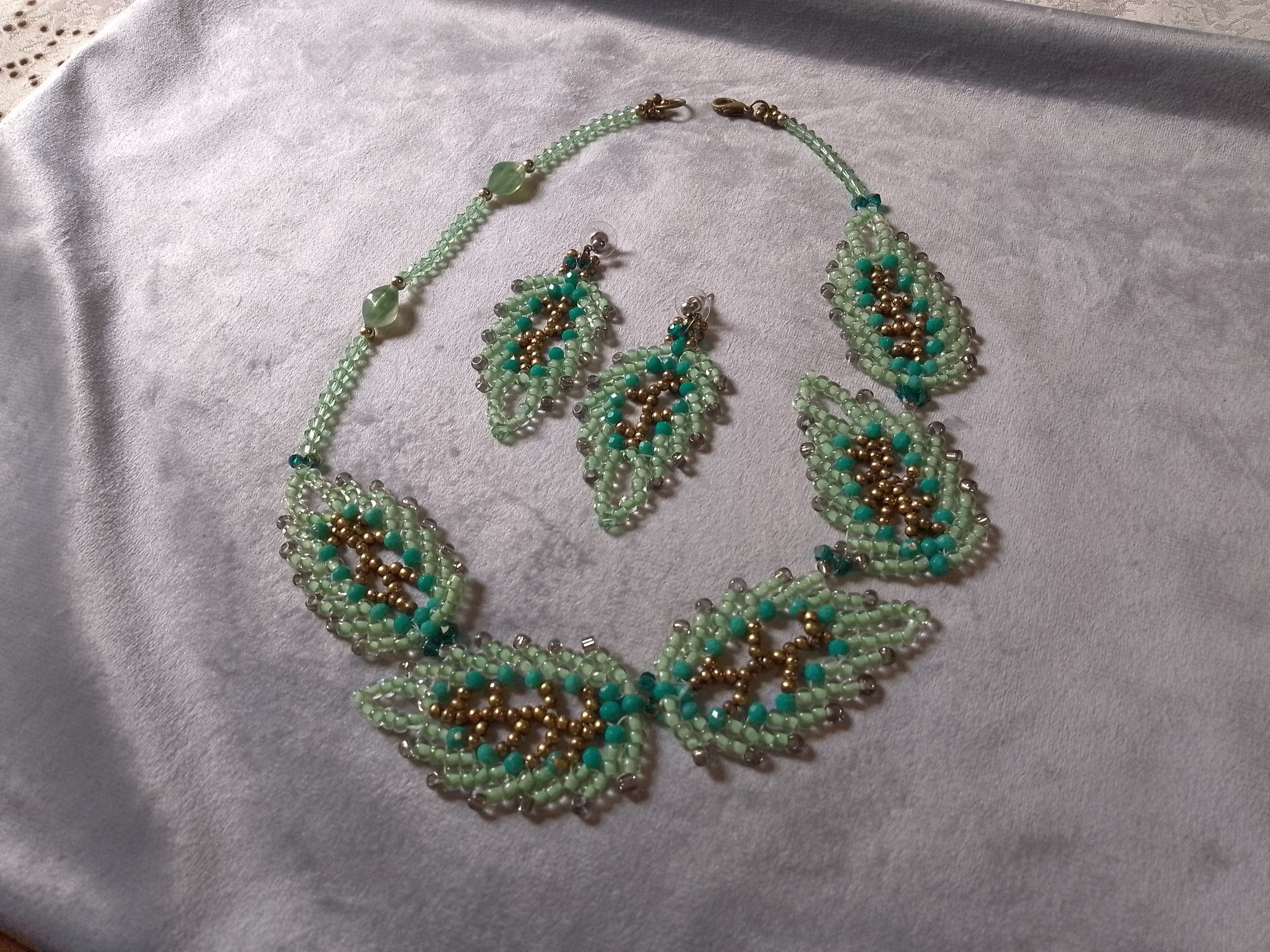Handmade Necklace Leafy Earrings Green Brass glass,crystal, gemstones Size ONE SIZE - 1 Thumbnail