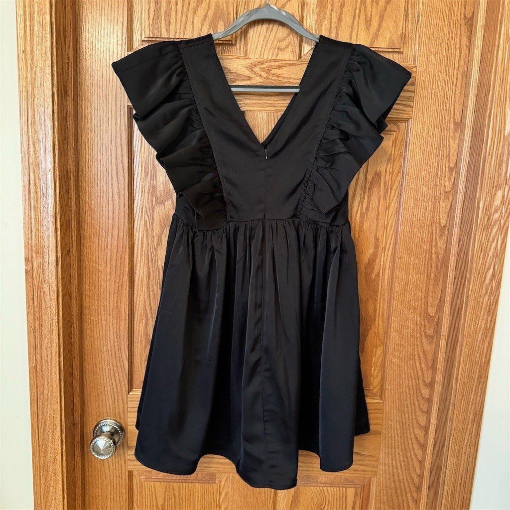 Other Entro Dress Womens Size S Black V-Neck Babydoll Mini Ruffle Size S / US 4 / IT 40 - 3 Thumbnail