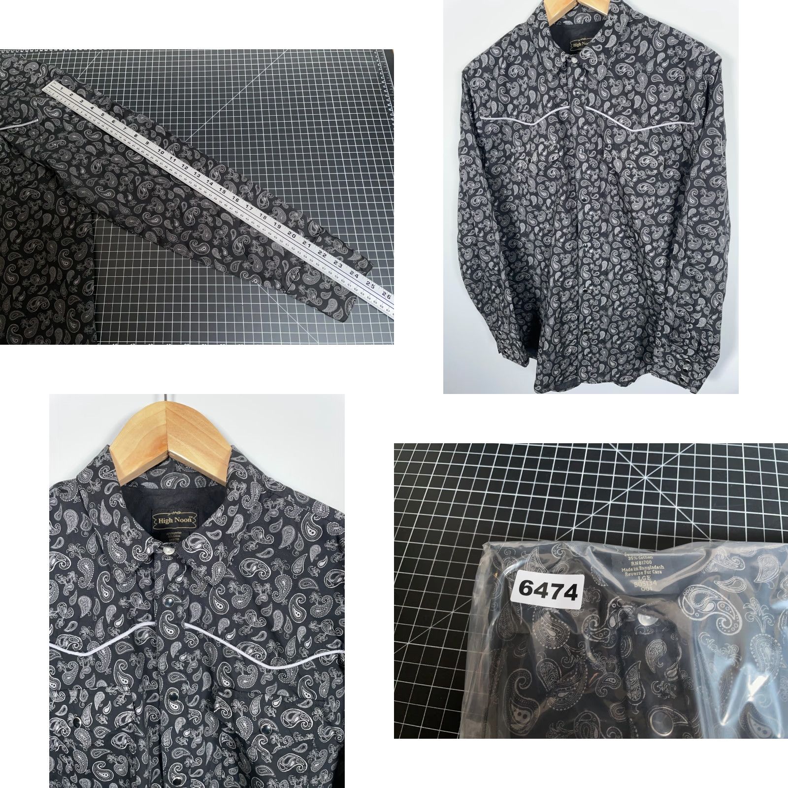 Vintage VINTAGE High Noon Western Shirt Mens Large Black Paisley Pearl Snap Cowboy Piping Size US L / EU 52-54 / 3 - 8 Thumbnail