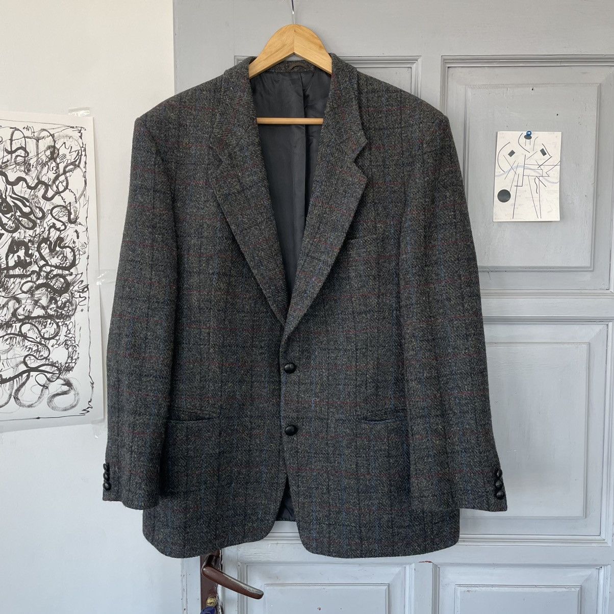 Designer × Harris Tweed Vintage Harrys Tweed Blazer Jacket like Boglioli Burberry Size 48L - 1 Thumbnail