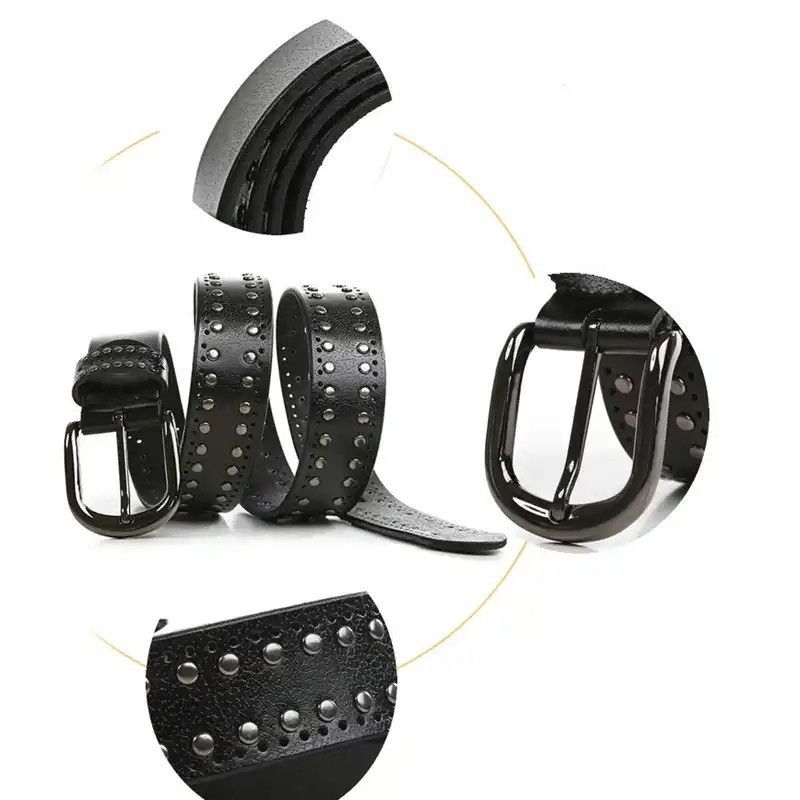 Leather × Vintage Genuine Leather Waistband Luxury Waist Rivet Retro Belts Size ONE SIZE - 2 Thumbnail