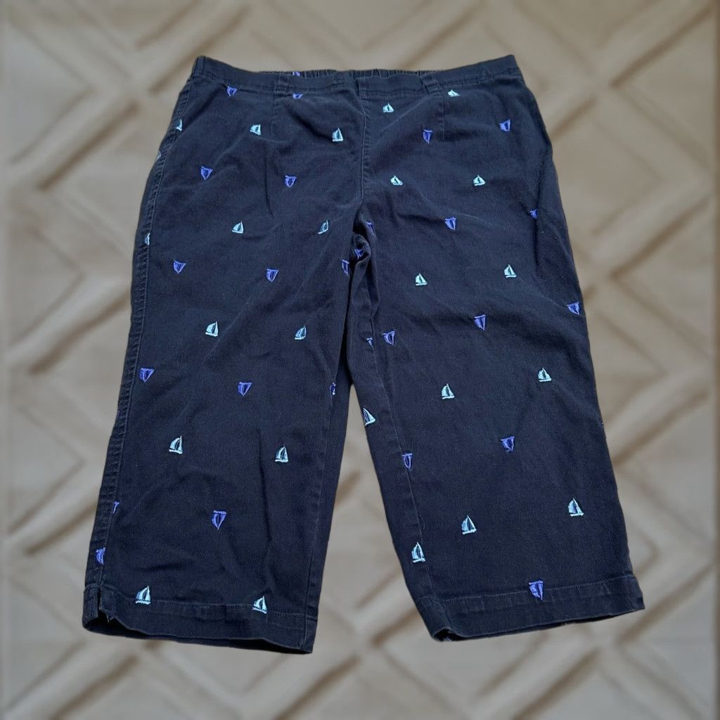 Vintage White Stag Pants Women 14 Blue Capri Crop Elastic Waist Cotton Spandex Casual Womens Size 36" / US 14 / IT 50 - 1 Thumbnail