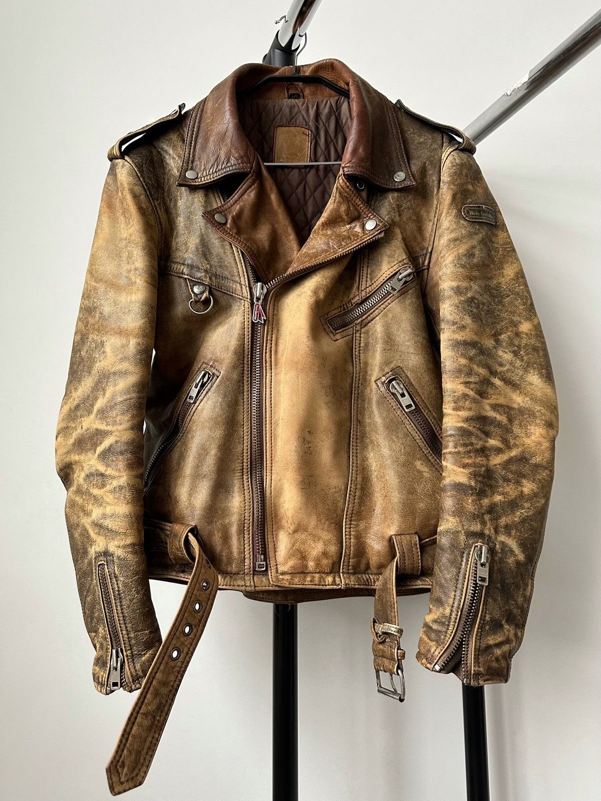 RARE 🔥 VINTAGE 90S HEIN GERICKE WASHED LEATHER BIKER JACKET