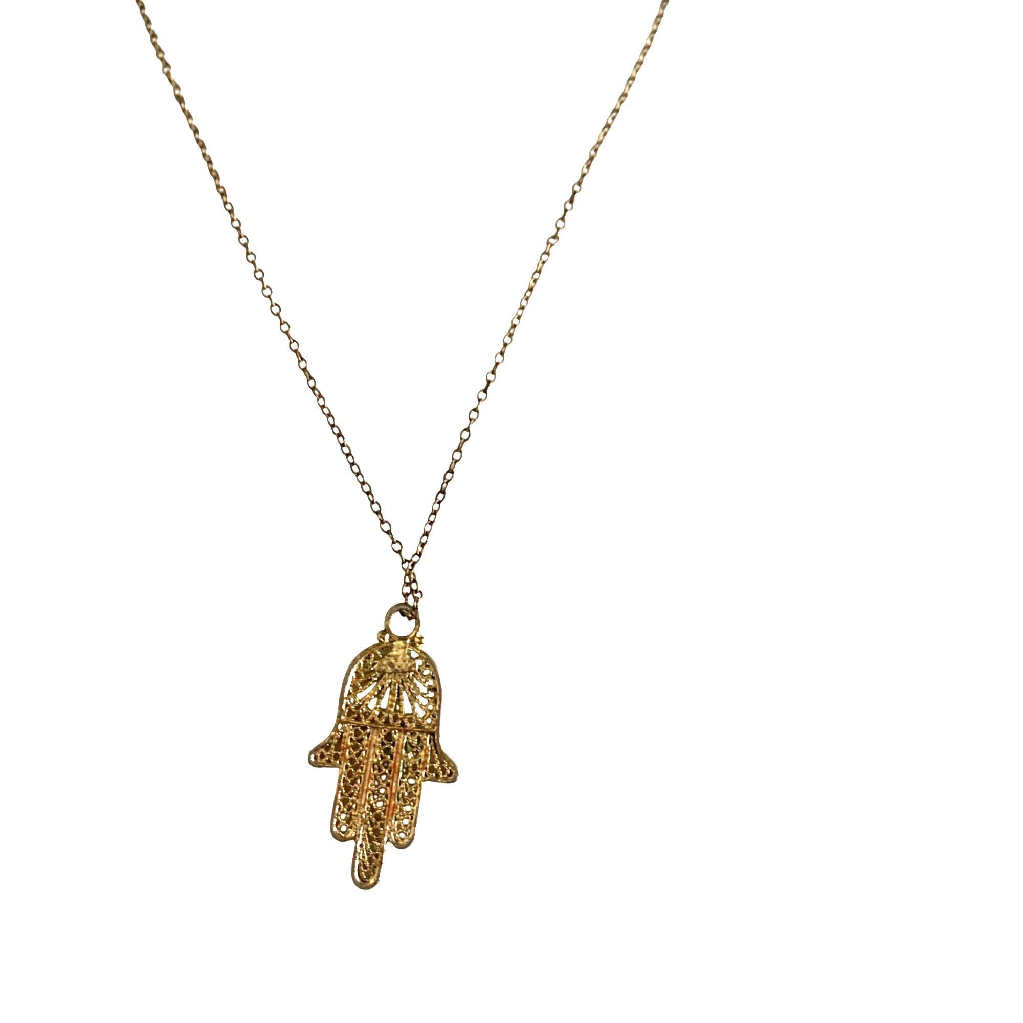 Other Gold Hamsa Hand Pendant Necklace Turquoise Accent On Delicat Size ONE SIZE - 2 Thumbnail