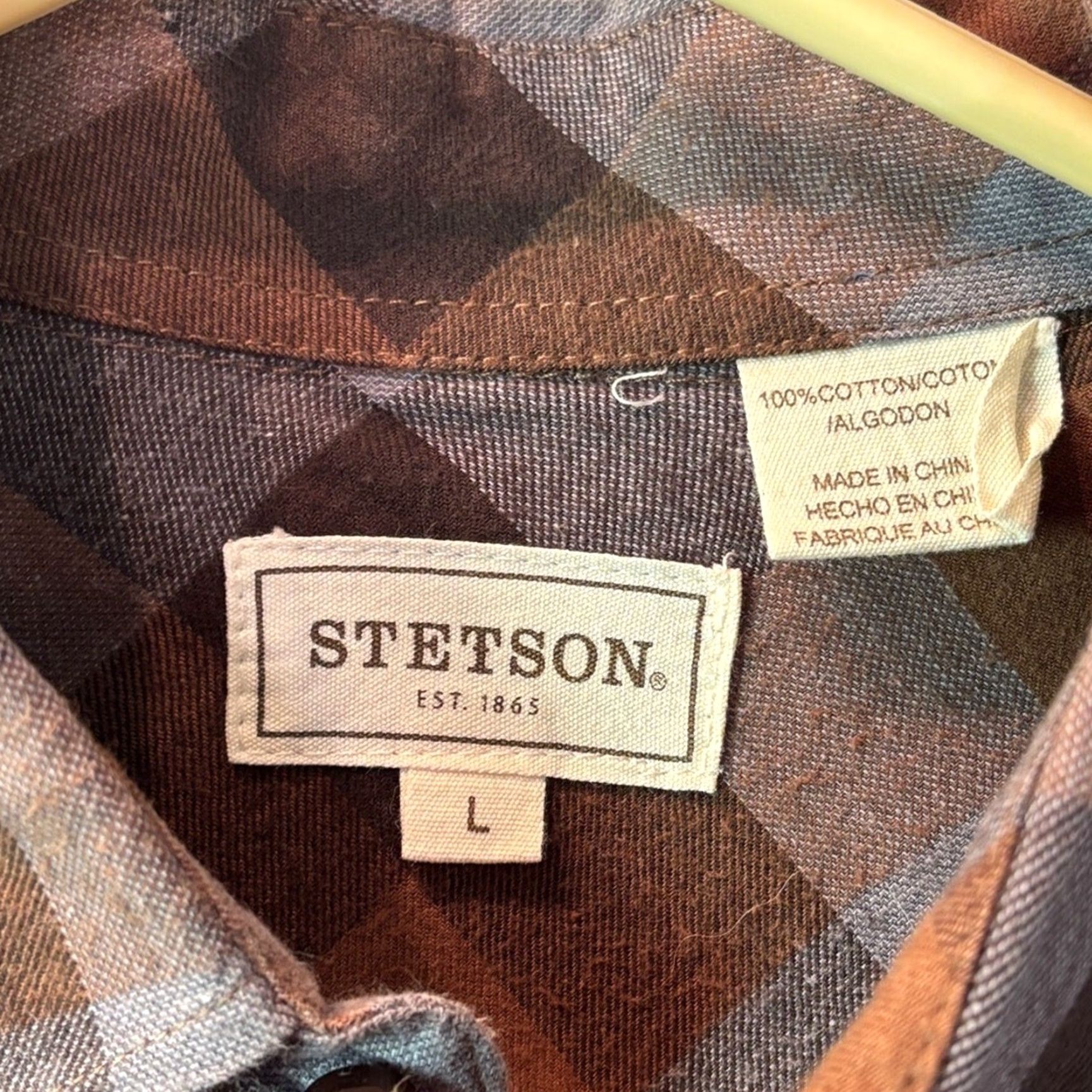 Stetson Stetson Shirt Plaid Flannel Western Brown Blue Pearl Snap Large L Long Sleeve Regular Mens Fall Double Flap Size US L / EU 52-54 / 3 - 2 Thumbnail