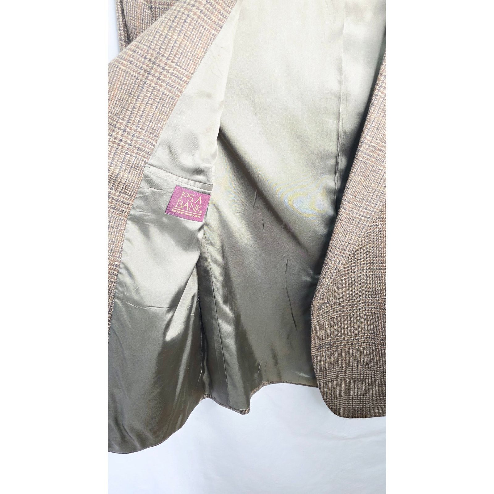 Jos. A. Bank Jos A Bank Glen Check Brown Plaid Men's Lambswool Blazer 46R Size 46R - 9 Thumbnail
